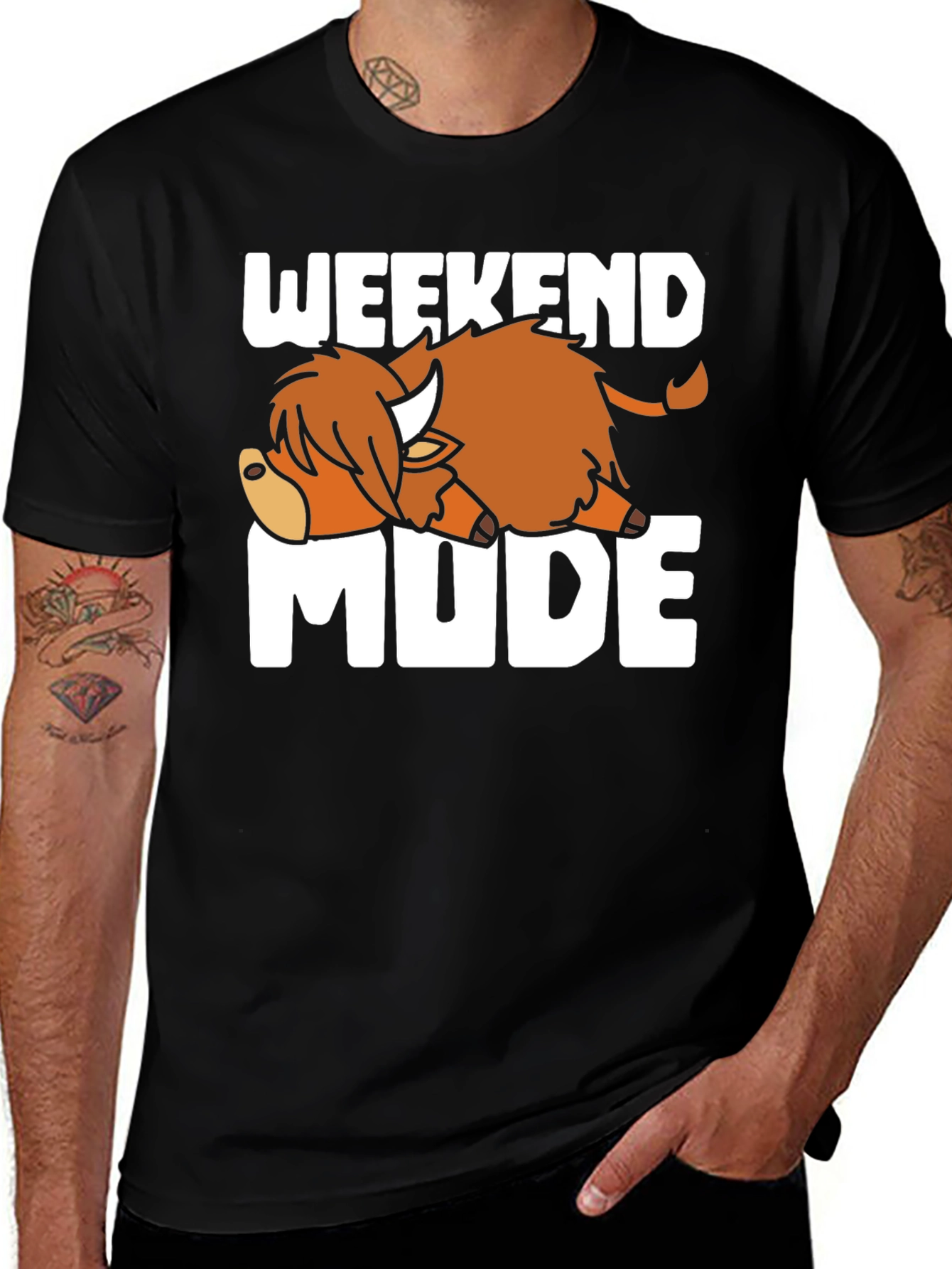 Variant 19 of Weekend Mode T-Shirt Relaxed Highland Cow Tee
