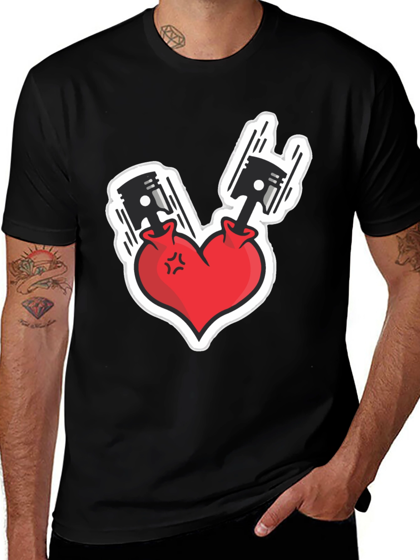 Variant 23 of Heart Piston Graphic T-Shirt - Black