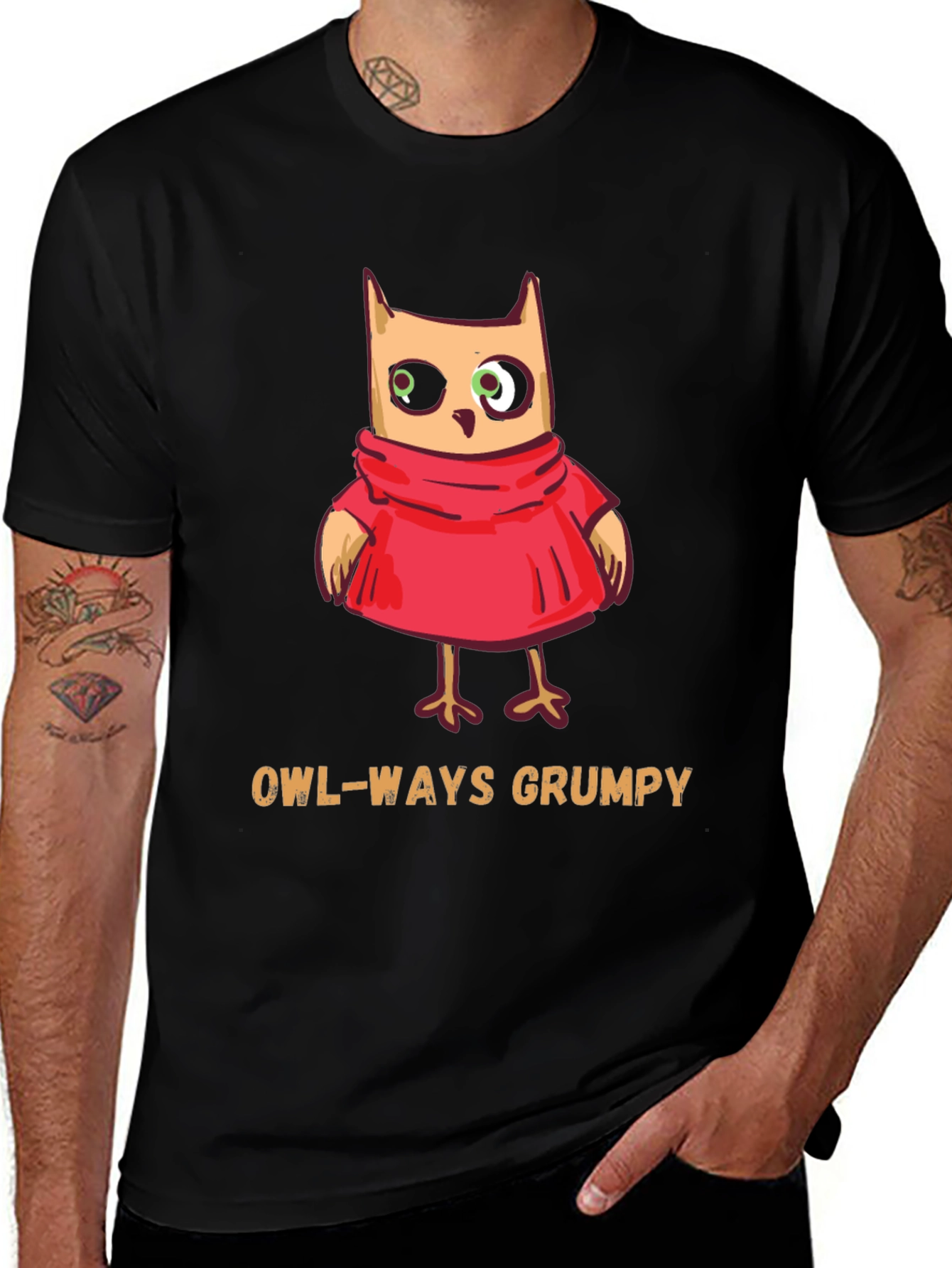 Variant 24 of Owl-Ways Grumpy T-Shirt - Funny Cartoon Owl Tee
