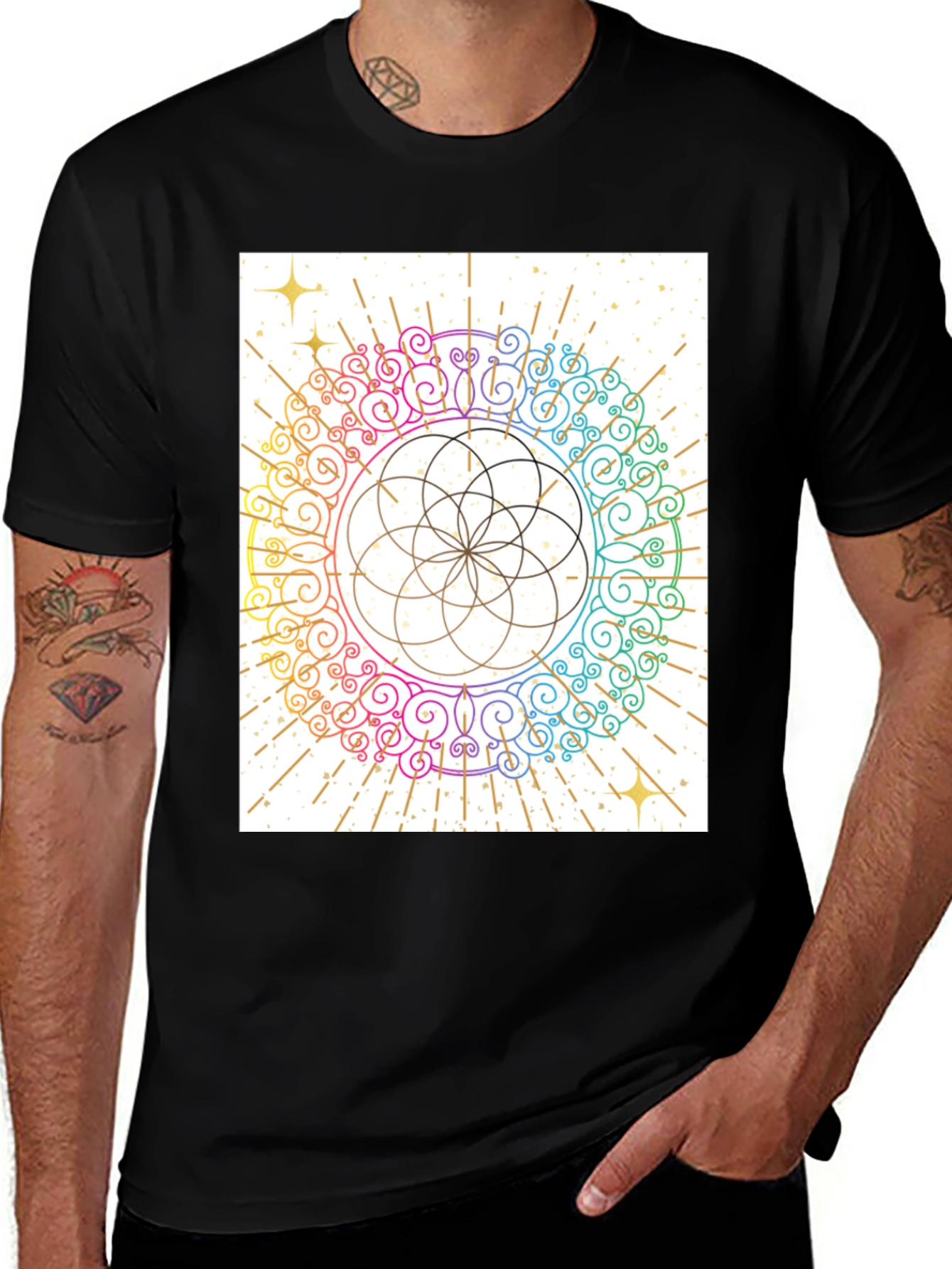 Variant 7 of Rainbow Mandala Graphic Tee - Unique Design