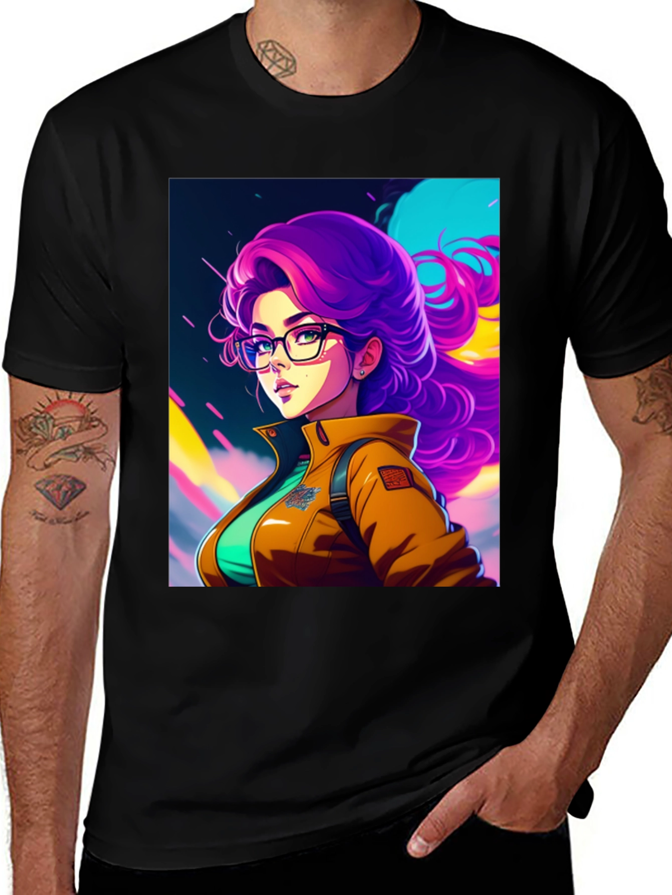Variant 10 of Retro Anime Girl T-Shirt - Black Cotton Tee