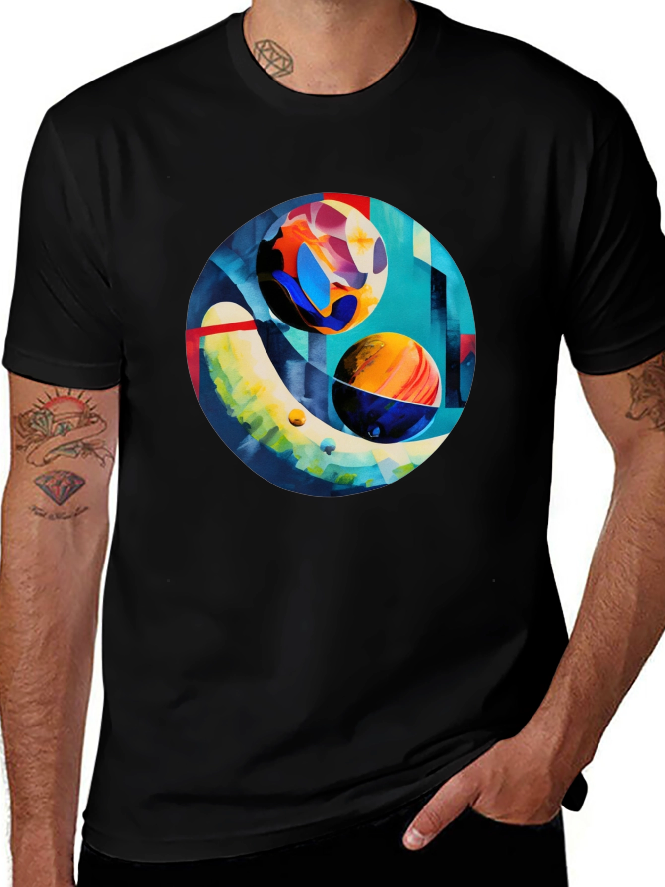 Variant 5 of Abstract Planet Art Print Black T-Shirt