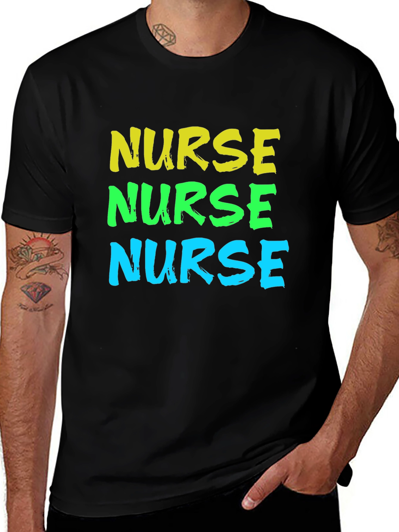 Variant 16 of Nurse Colorful Graphic Tee - Black