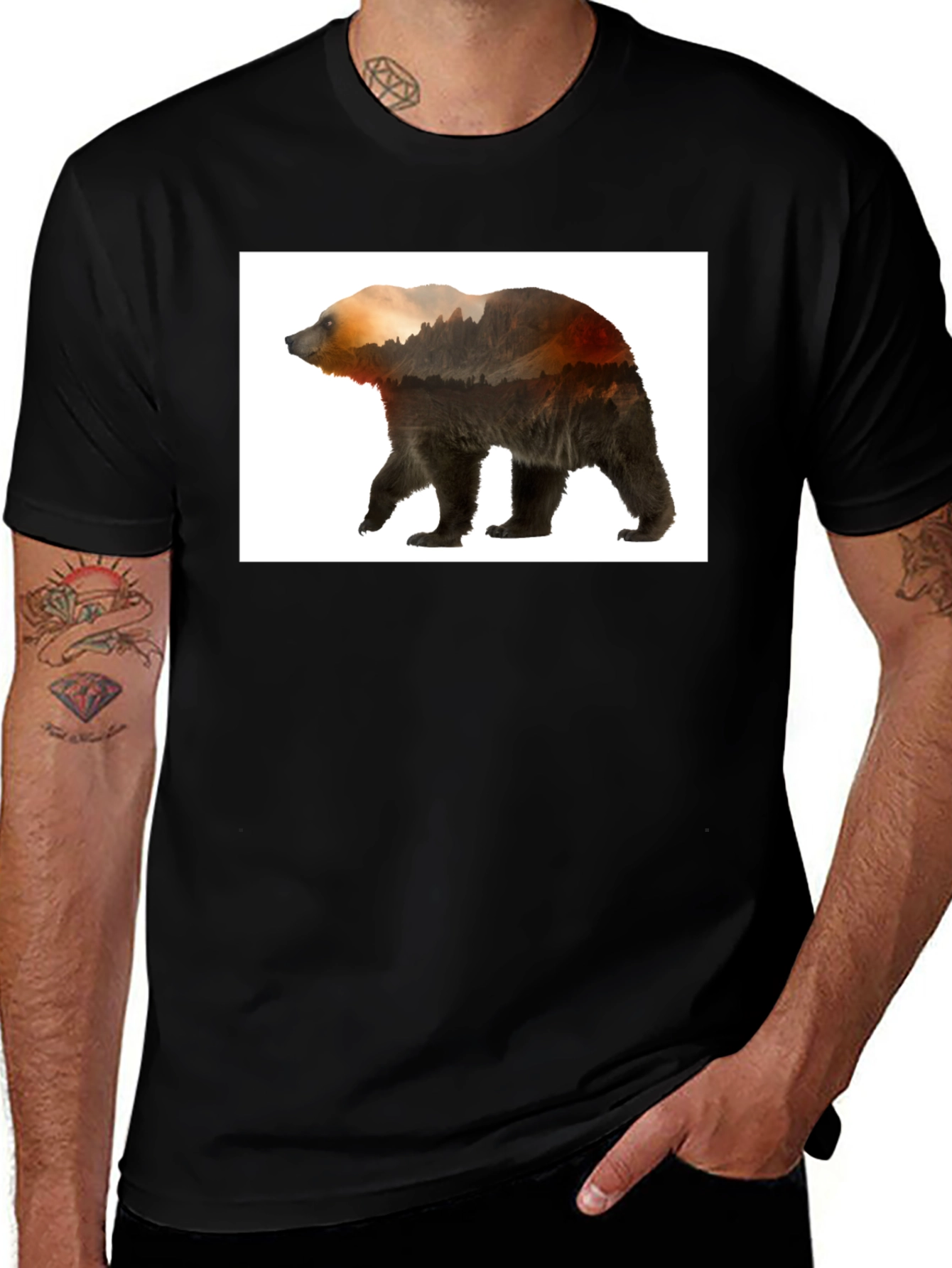 Variant 9 of Nature Bear Graphic Tee - Black Casual Wear