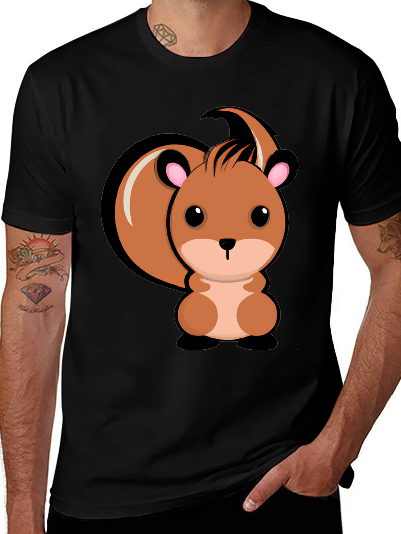 Variant 13 of Cute Squirrel Graphic T-Shirt - Black Cotton Tee