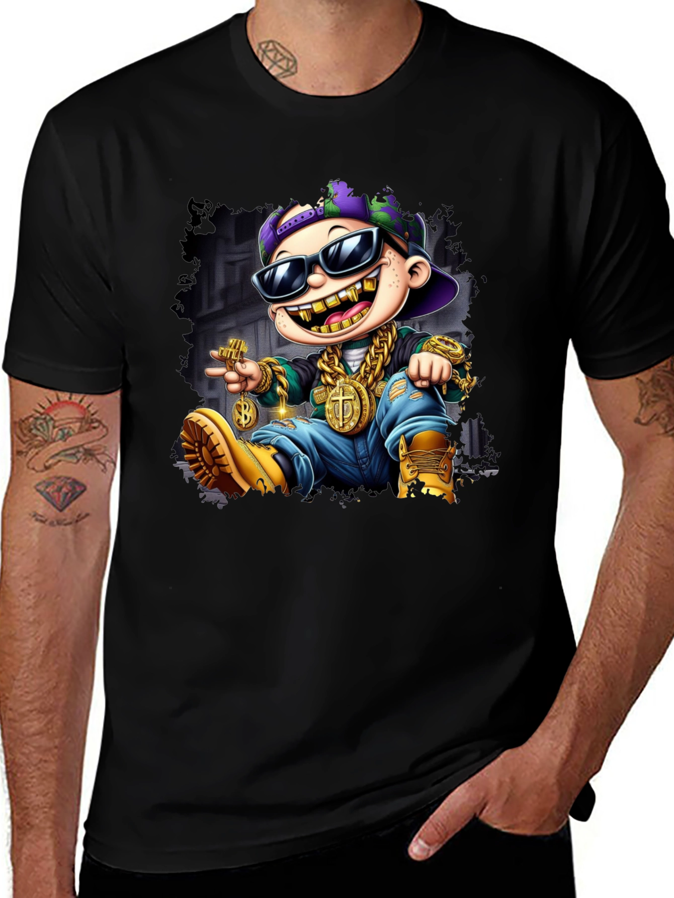 Variant 4 of Cartoon Rapper Graphic Tee - Cool Kid's Style