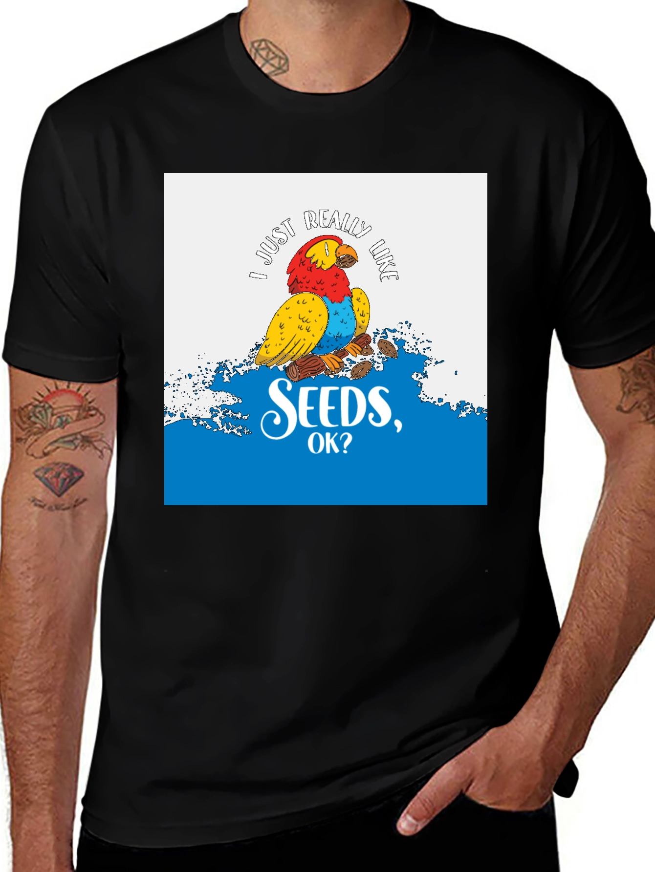 Variant 2 of I Like Seeds Parrot T-Shirt - Novelty Graphic Tee