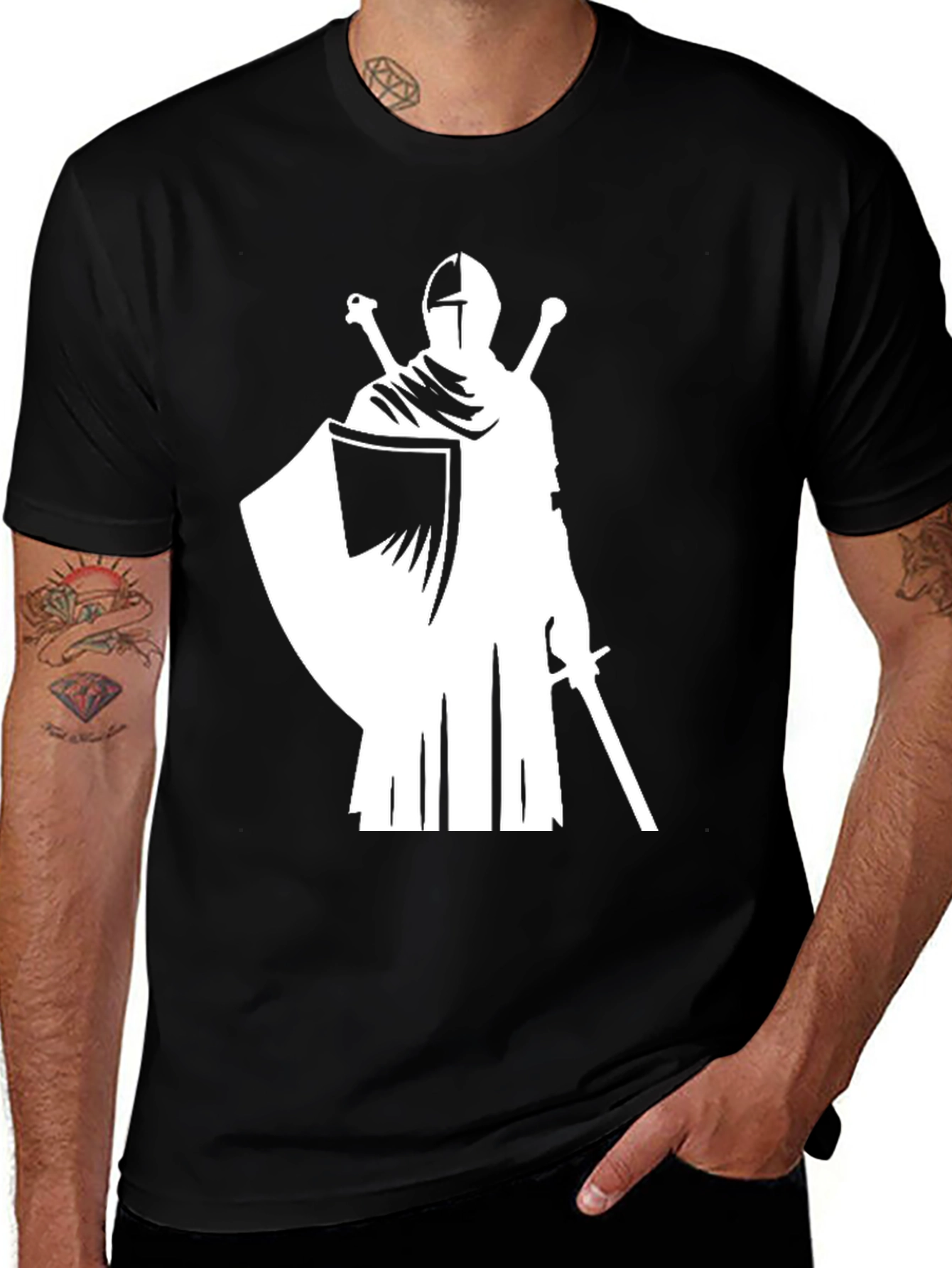 Variant 11 of Knight Graphic Tee - Black Cotton Casual Wear