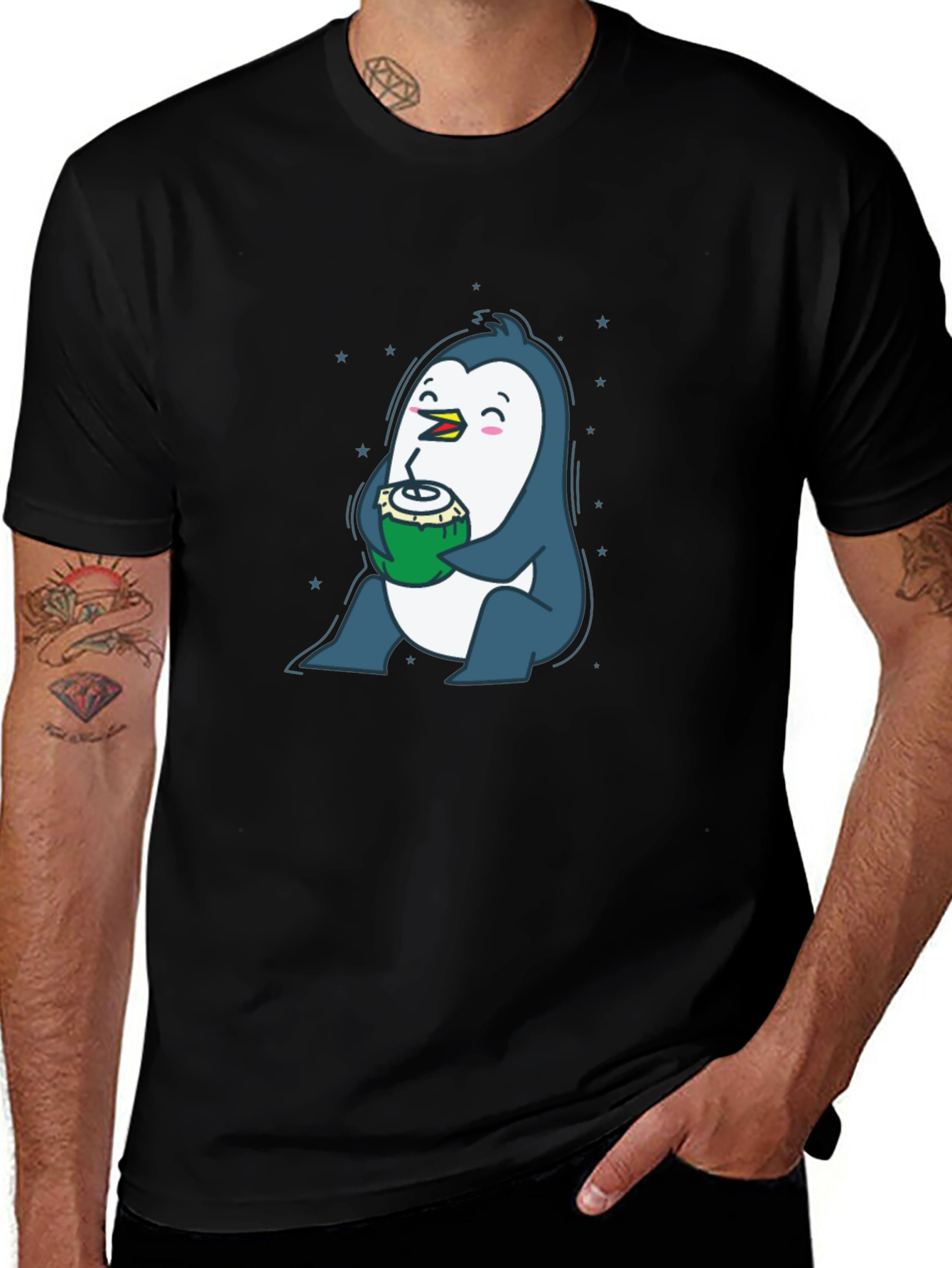 Variant 23 of Penguin Sipping Coconut Graphic T-Shirt
