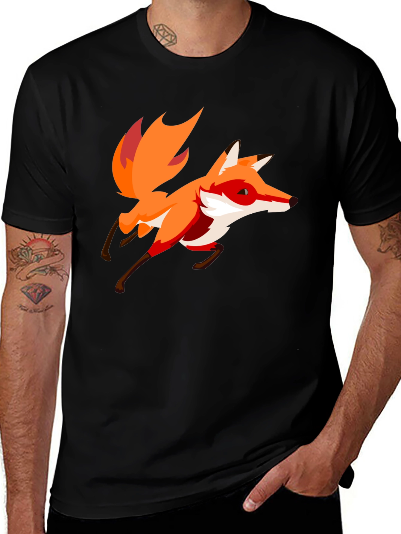Variant 13 of Cartoon Fox Graphic Black T-Shirt