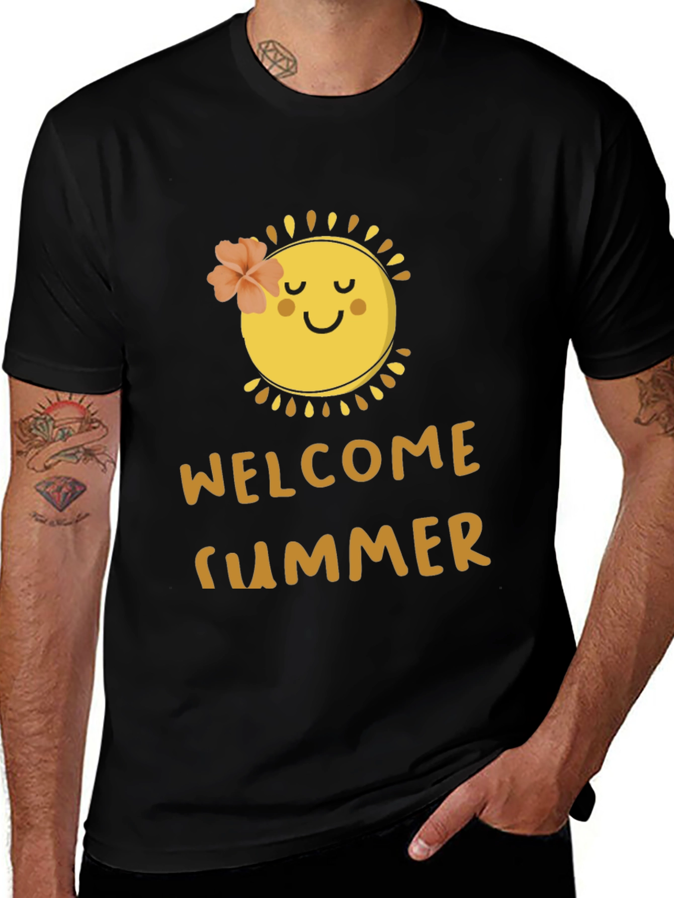 Variant 17 of Welcome Summer Black T-Shirt with Sun Design