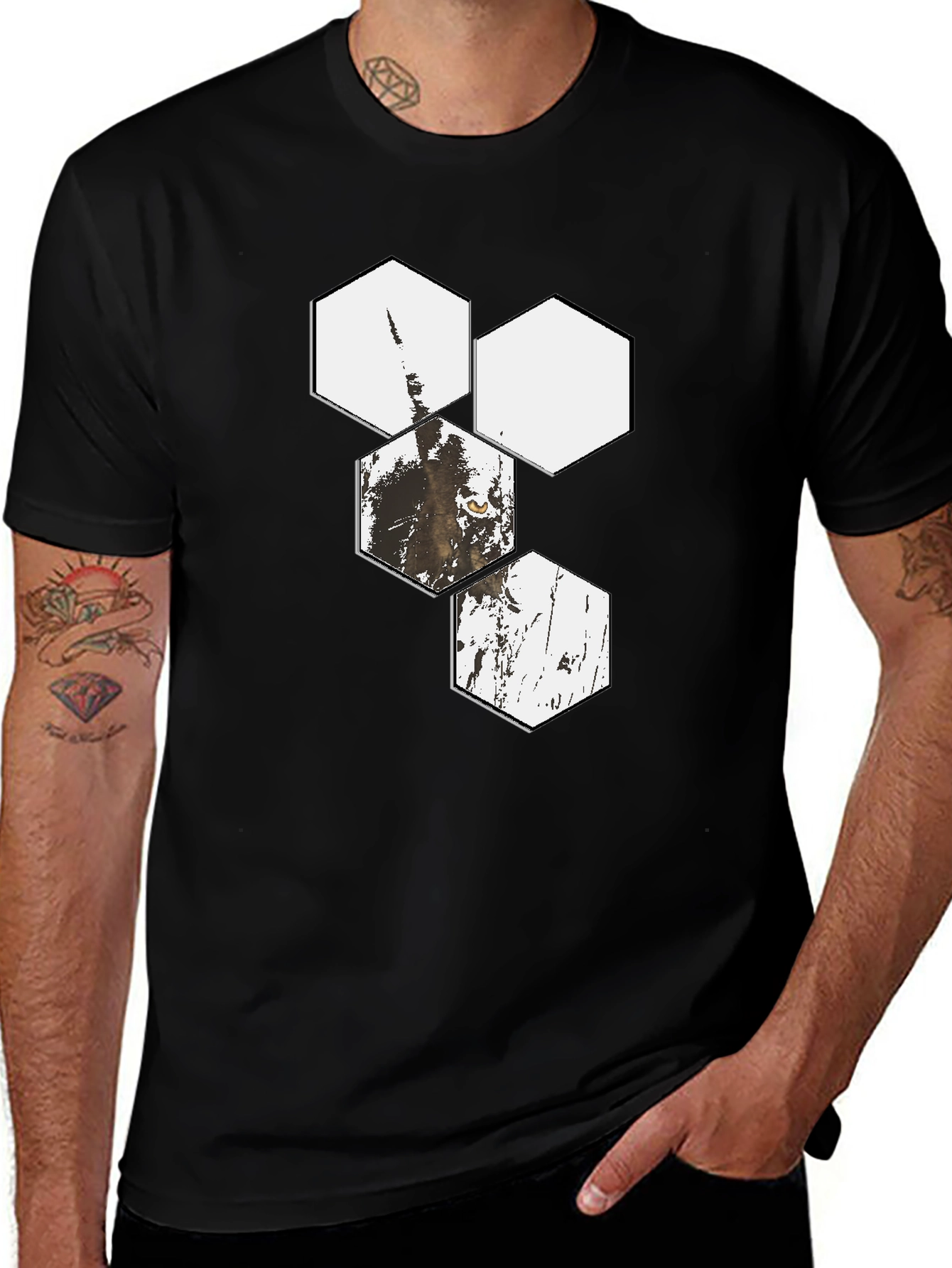 Geometric Wolf Print Black T-Shirt