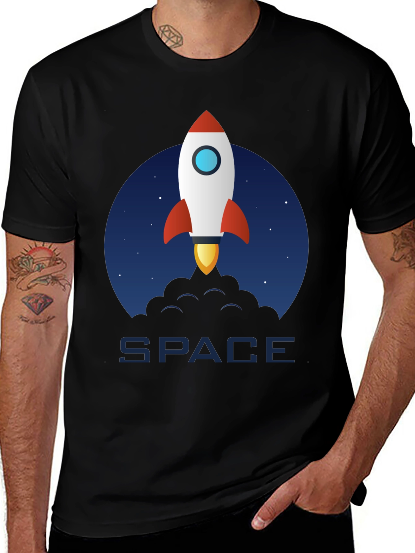 Variant 15 of Space Rocket Graphic Black T-Shirt