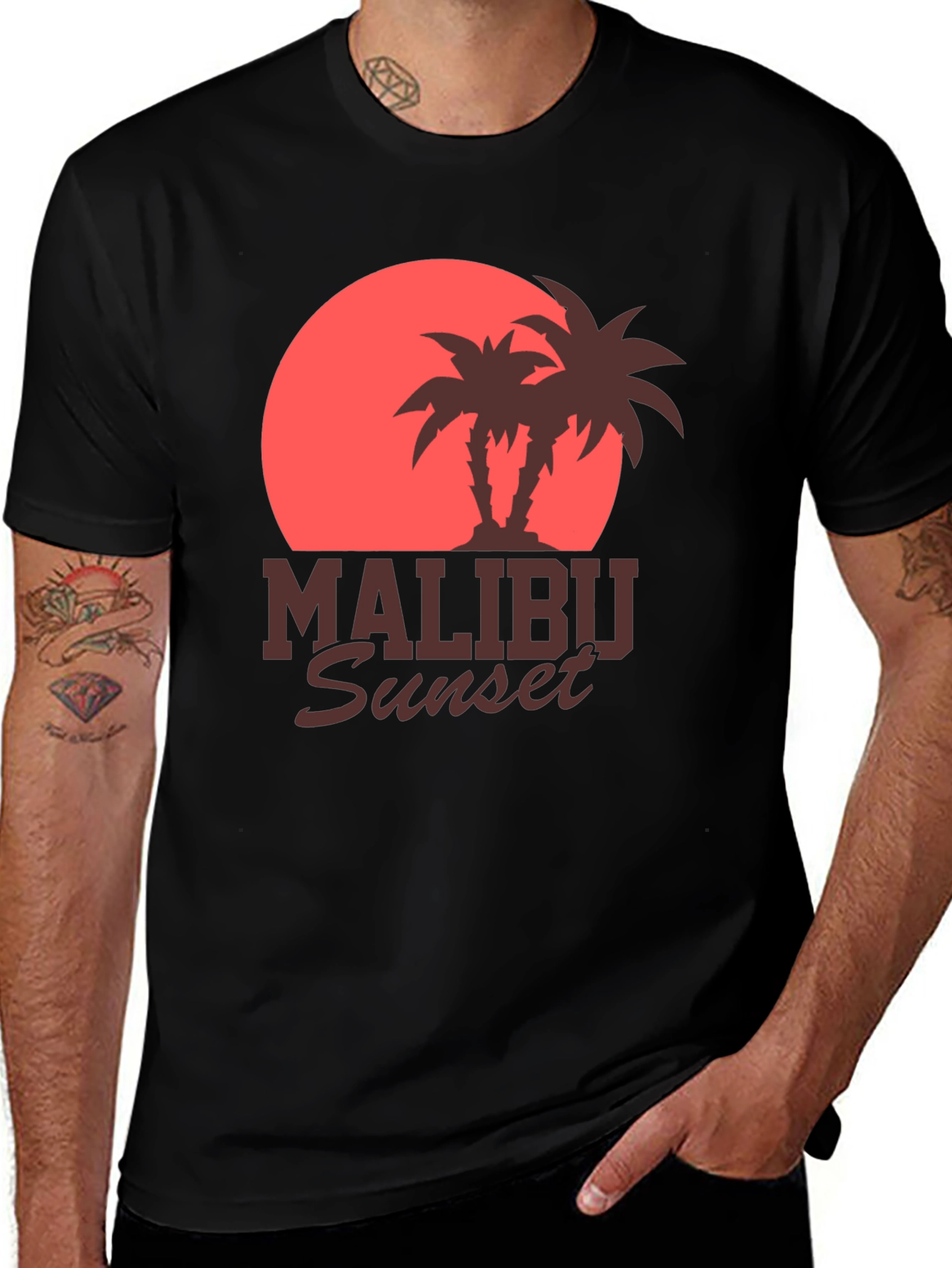 Variant 21 of Malibu Sunset Graphic Tee - Retro Palm Tree Design