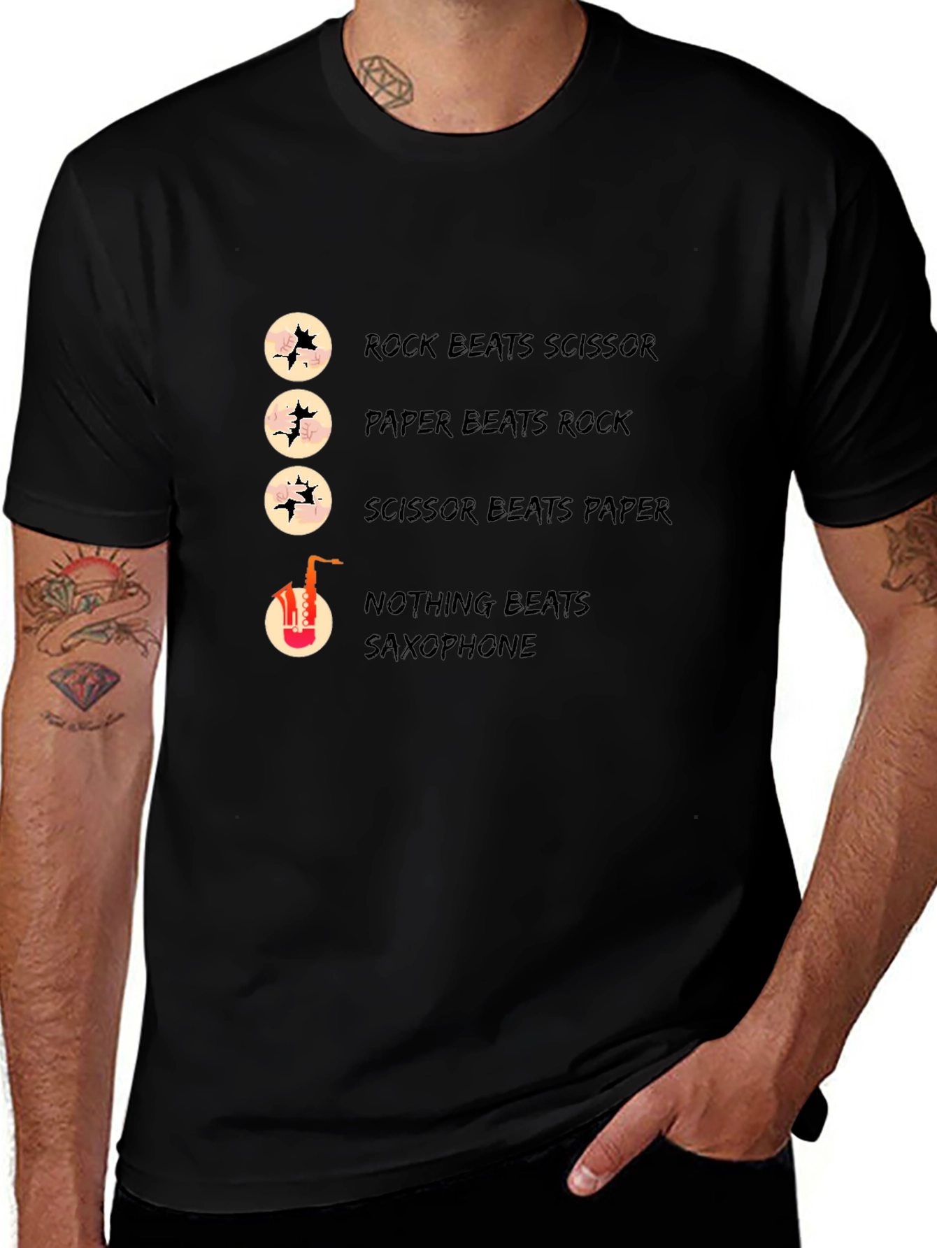 Variant 16 of Rock Paper Scissors Saxophone Graphic T-Shirt