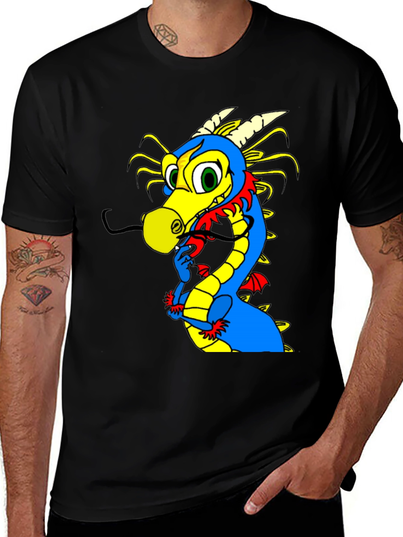 Variant 3 of Cartoon Dragon Graphic Tee - Funky Black T-Shirt