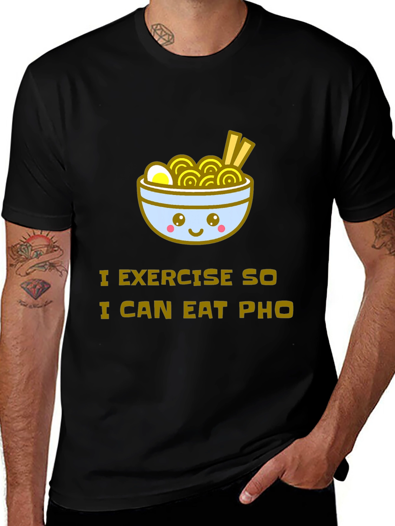 Variant 6 of I Exercise So I Can Eat Pho T-Shirt - Black, Unisex