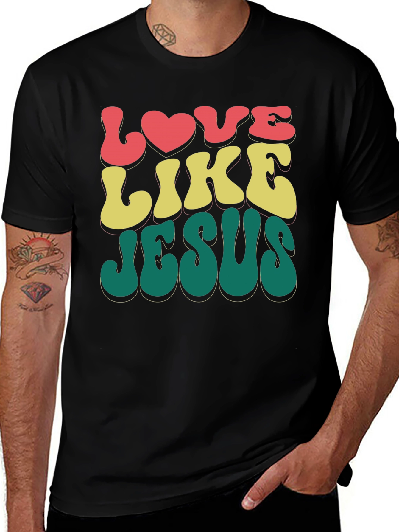 Variant 6 of Love Like Jesus Retro Style Black T-Shirt