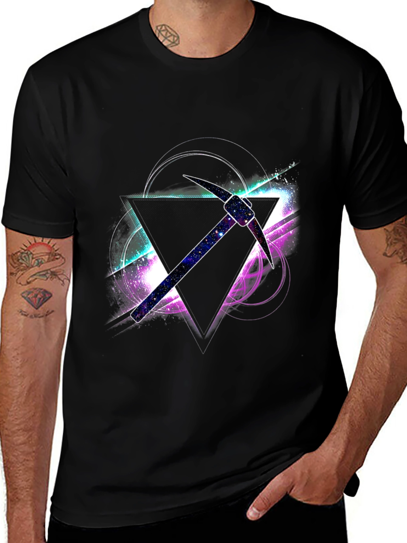 Variant 4 of Cosmic Pickaxe Graphic Tee - Premium Black Cotton