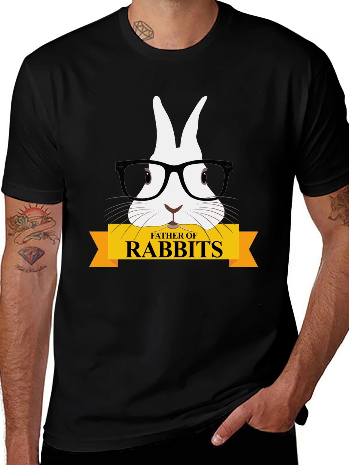 Variant 22 of Father of Rabbits Graphic Tee - Black Cotton T-Shirt
