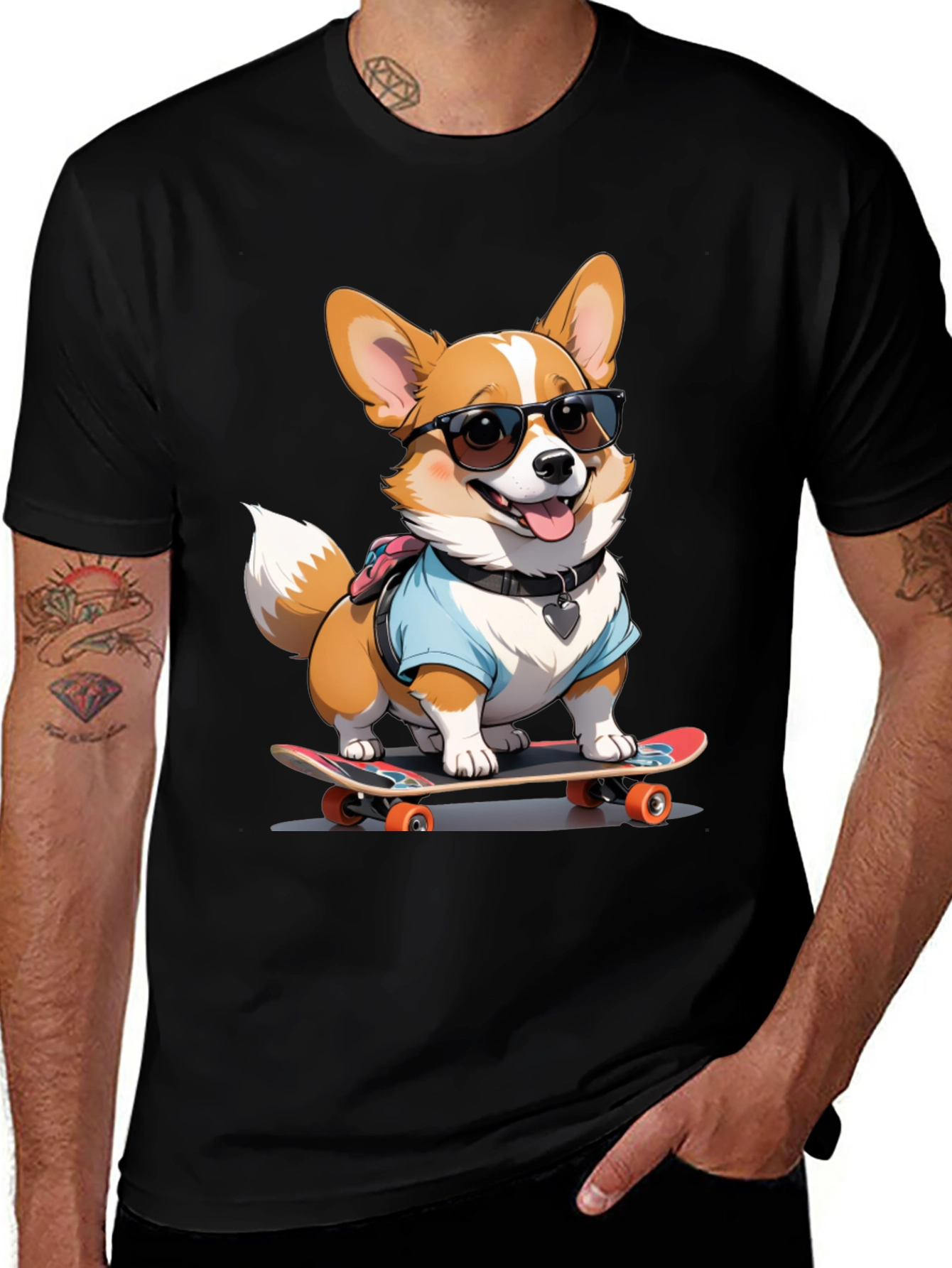 Variant 25 of Cool Corgi Skateboard Tee - Graphic Black T-Shirt