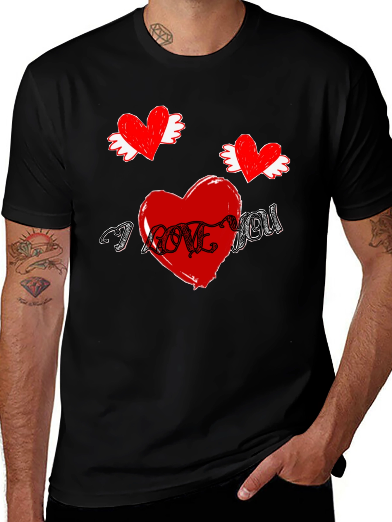 Variant 16 of I Love You Heart Graphic Black T-Shirt