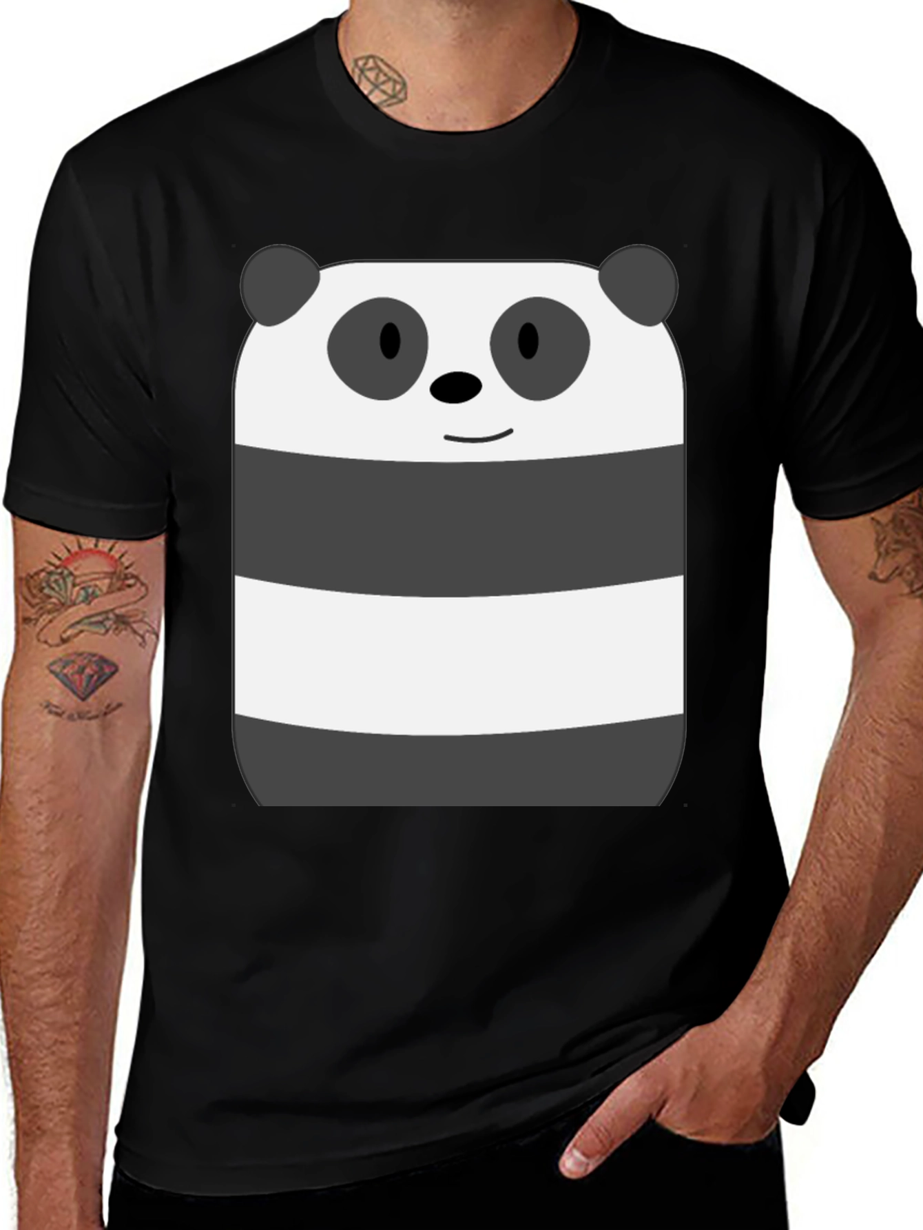 Variant 8 of Panda Bear Graphic Tee - Casual Black T-Shirt