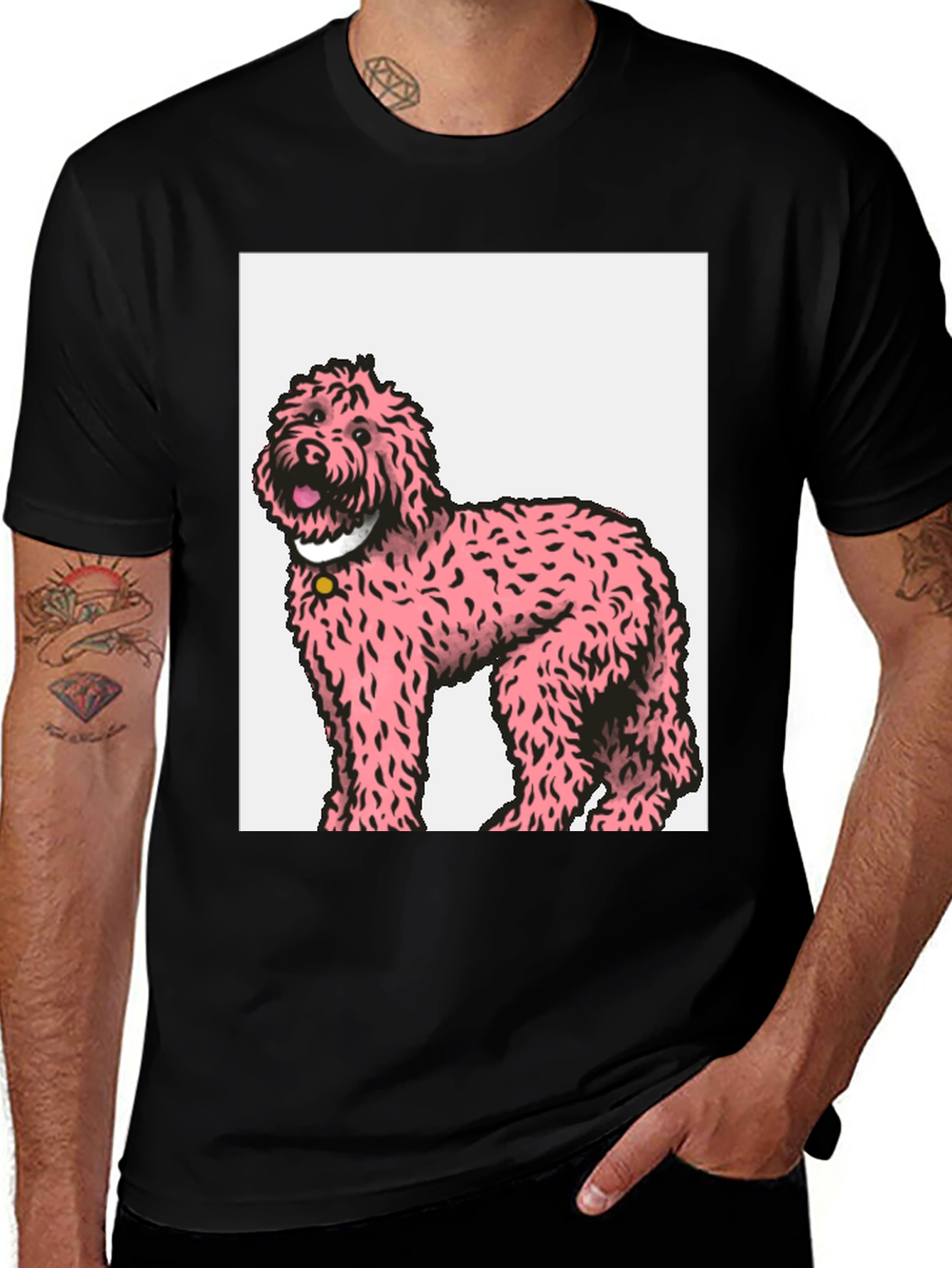 Variant 4 of Pink Poodle Graphic Tee - Black