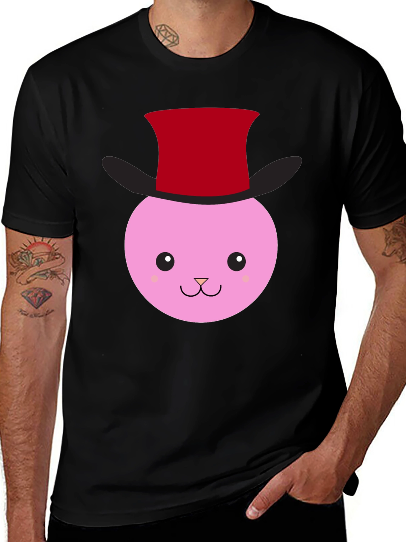 Variant 19 of Cute Bunny Top Hat Graphic Tee - Black