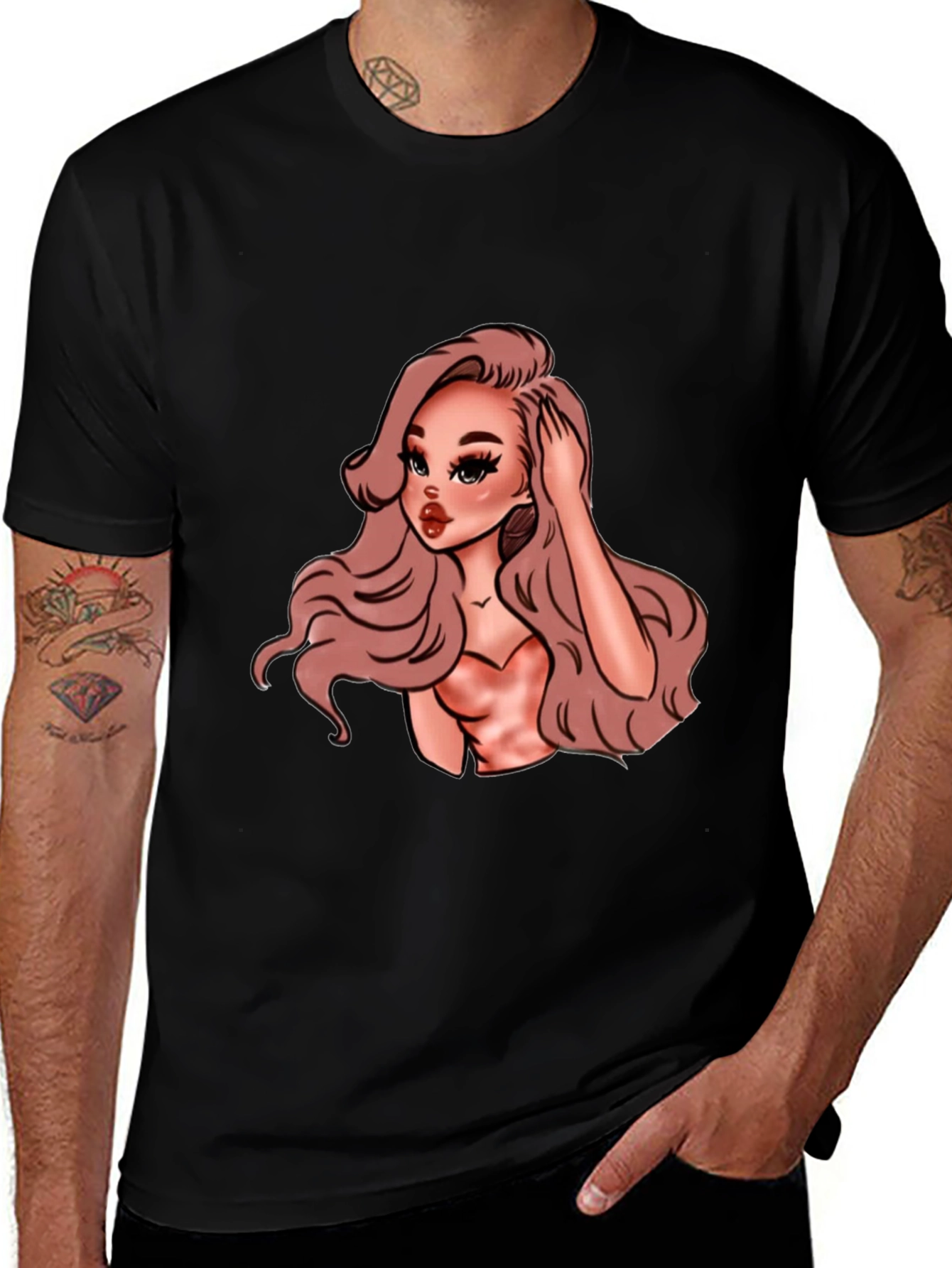 Variant 19 of Cartoon Woman Graphic Black T-Shirt