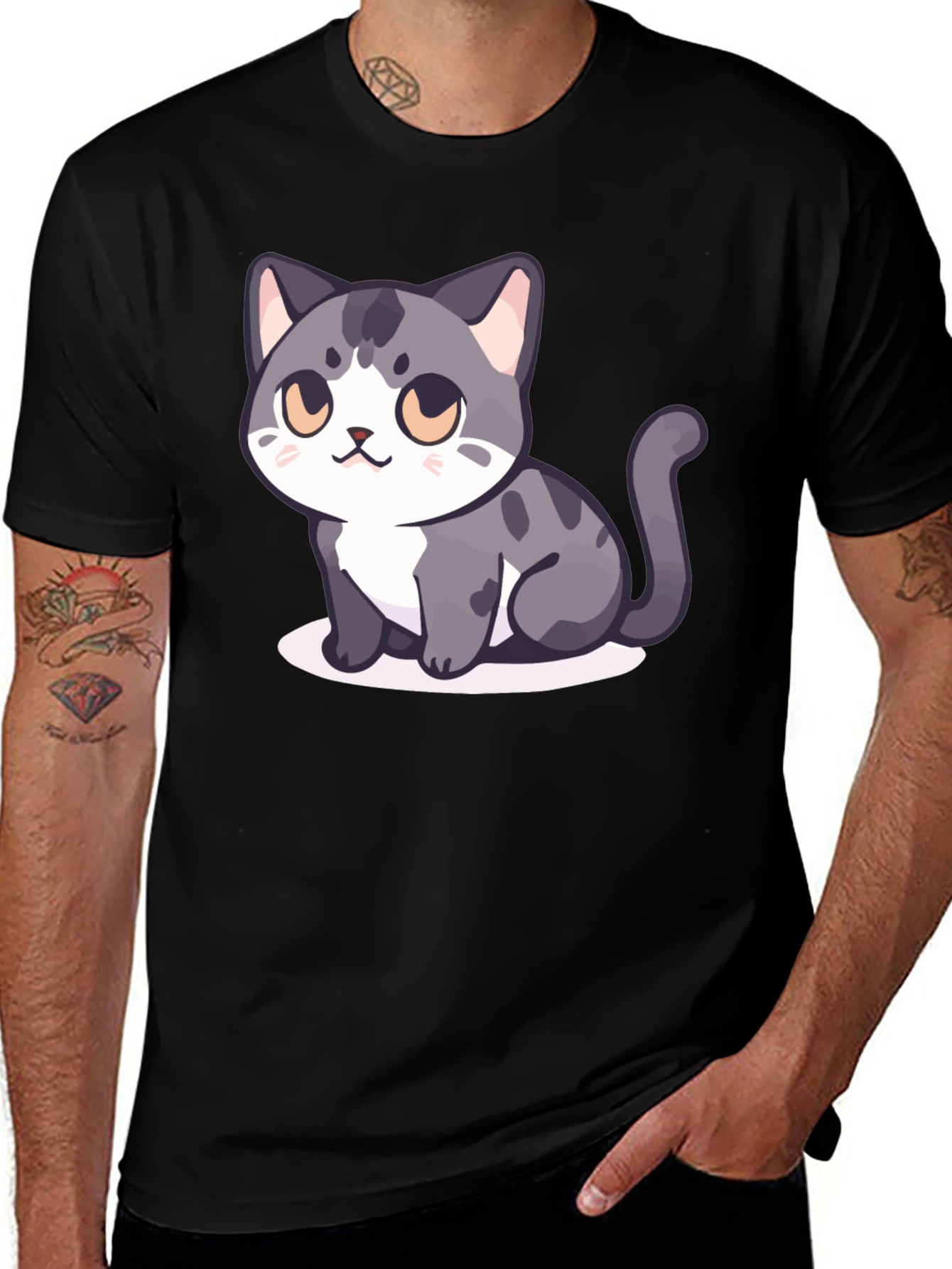 Variant 4 of Cute Cartoon Cat Graphic T-Shirt - Stylish Unisex Tee