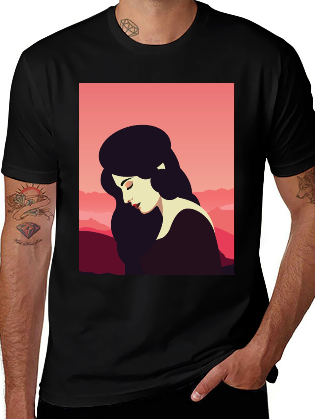 Variant 27 of Stylish Black T-Shirt with Elegant Woman Graphic