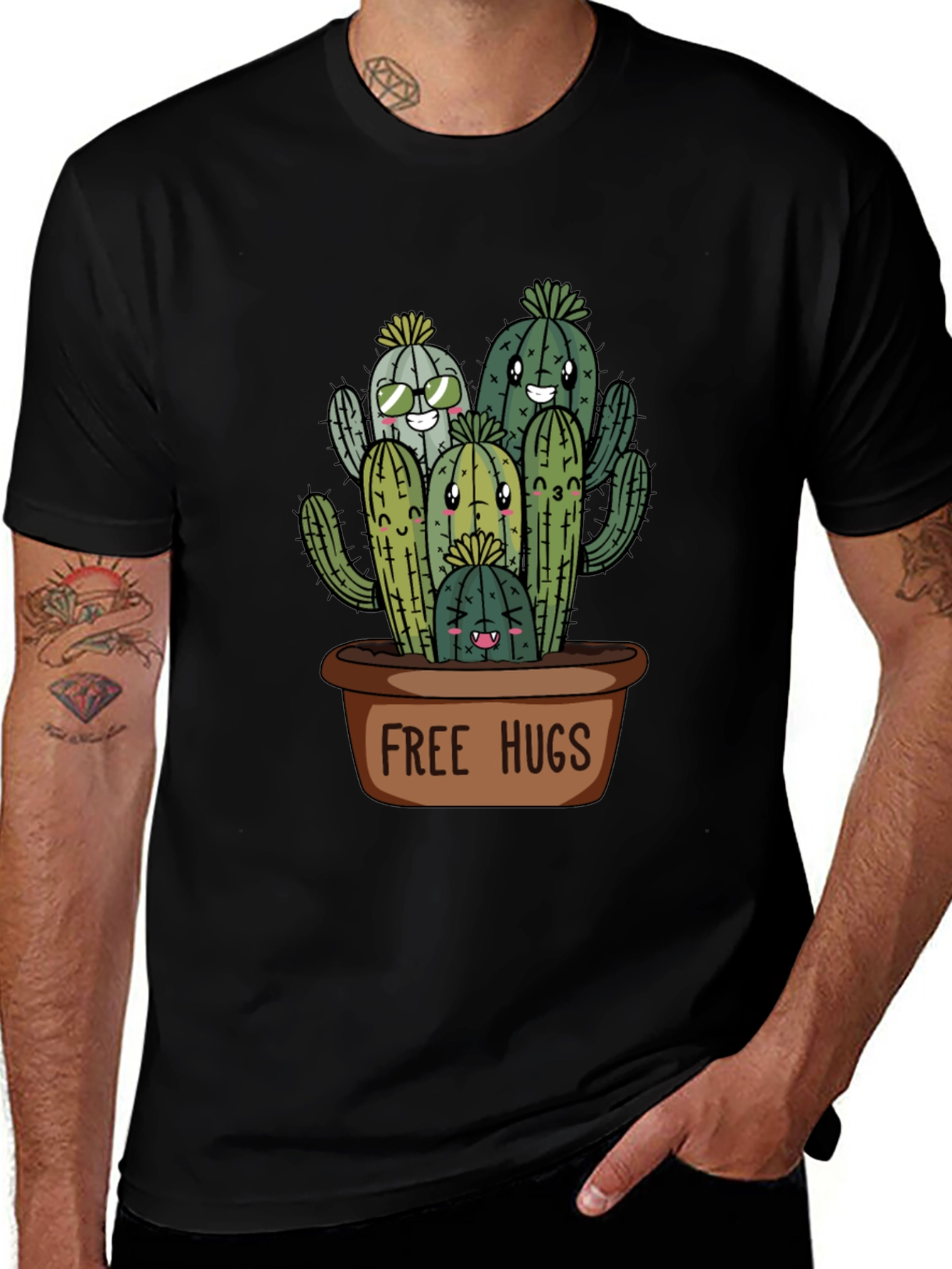 Variant 22 of Free Hugs Cactus Graphic Tee - Black Cotton Blend