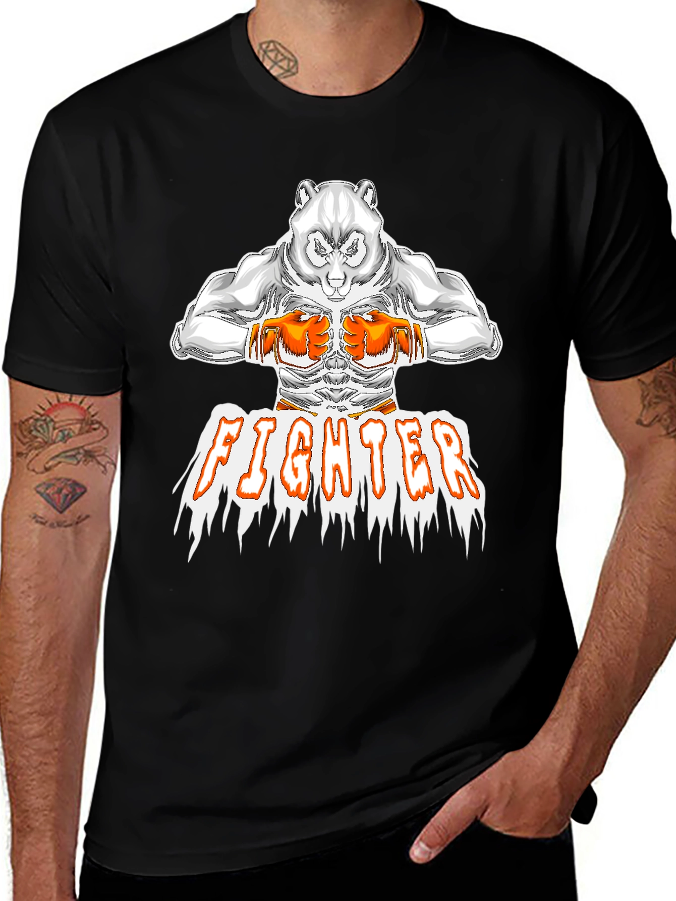 Variant 22 of Fighter Panda Graphic T-Shirt - Men's Black Tee