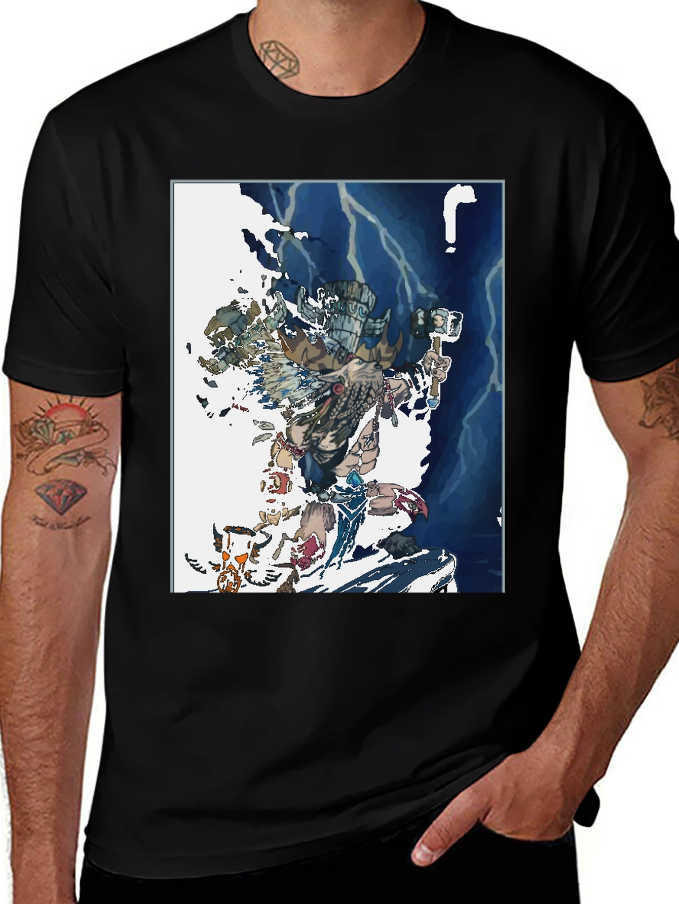 Variant 30 of Aztec Warrior Graphic T-Shirt - Black Cotton Tee