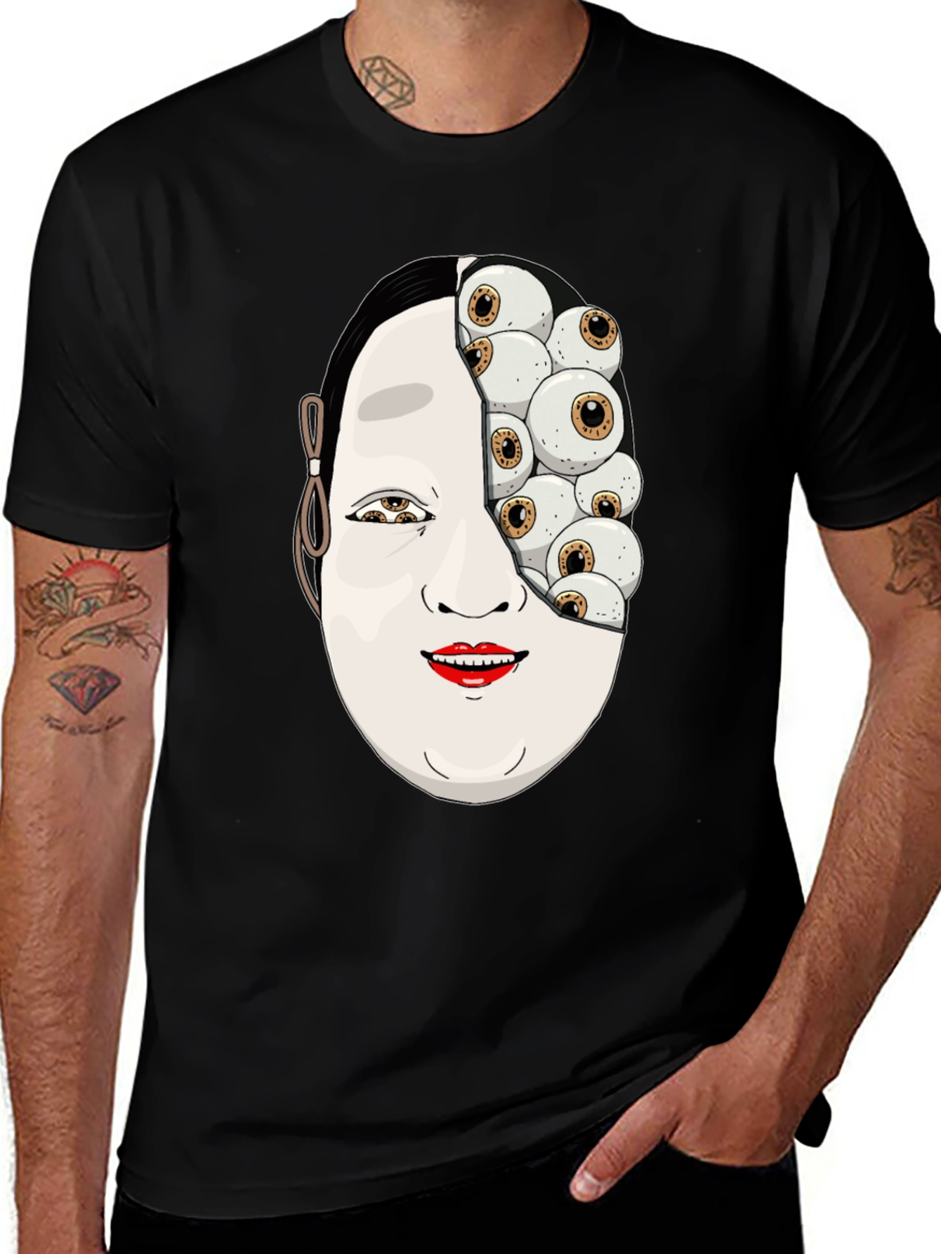 Variant 6 of Creepy Eye Mask Graphic Tee - Unique Horror Shirt