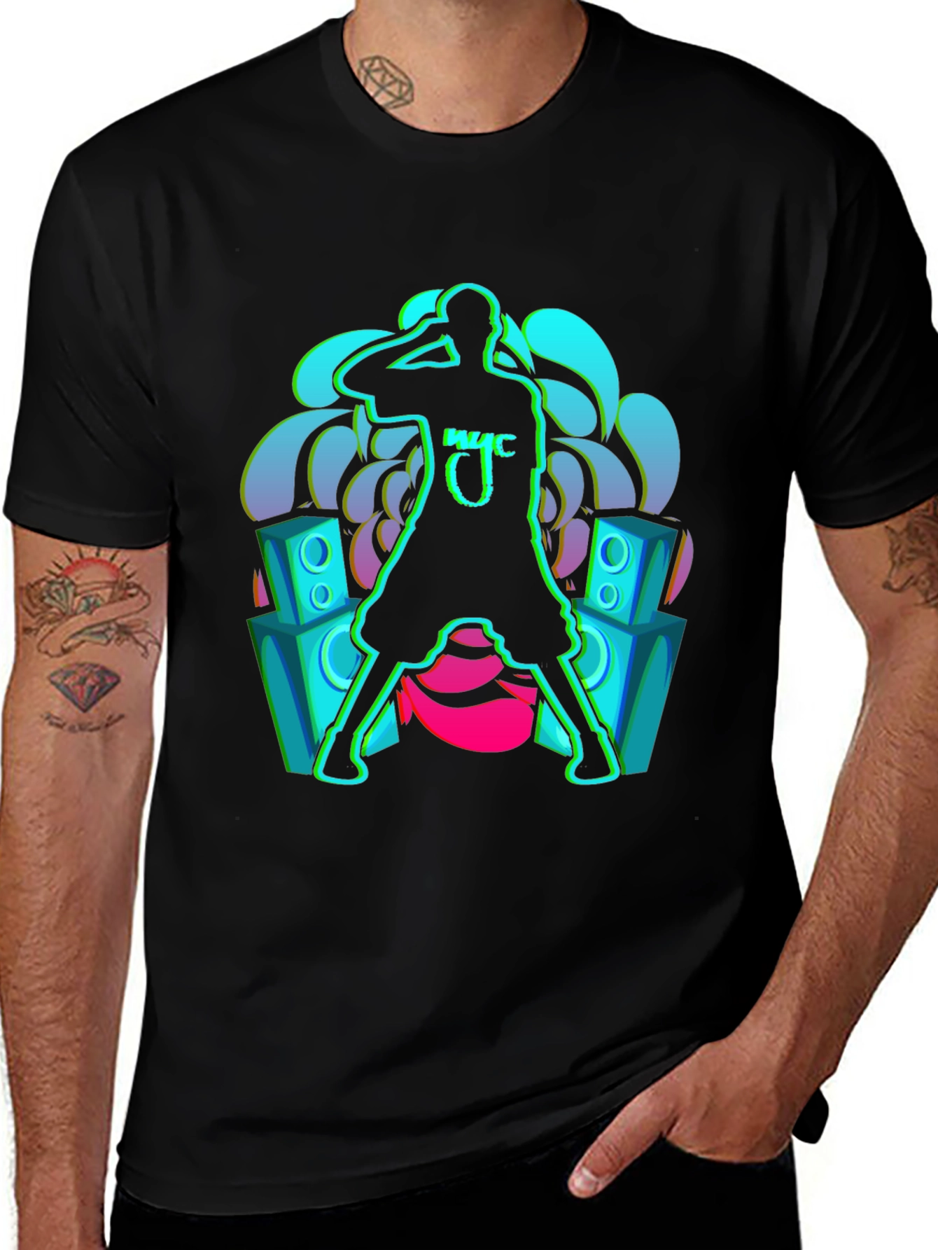 Variant 7 of Neon Music Graphic Black T-Shirt