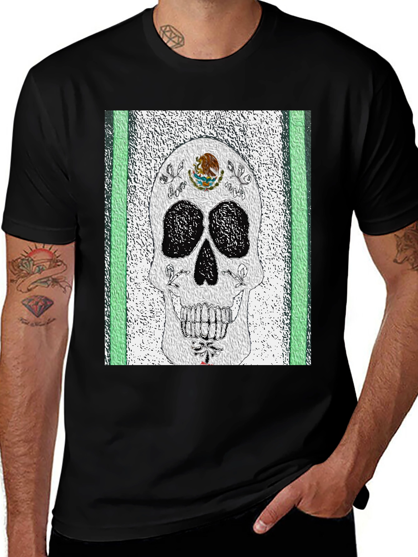 Variant 28 of Mexican Flag Sugar Skull T-Shirt