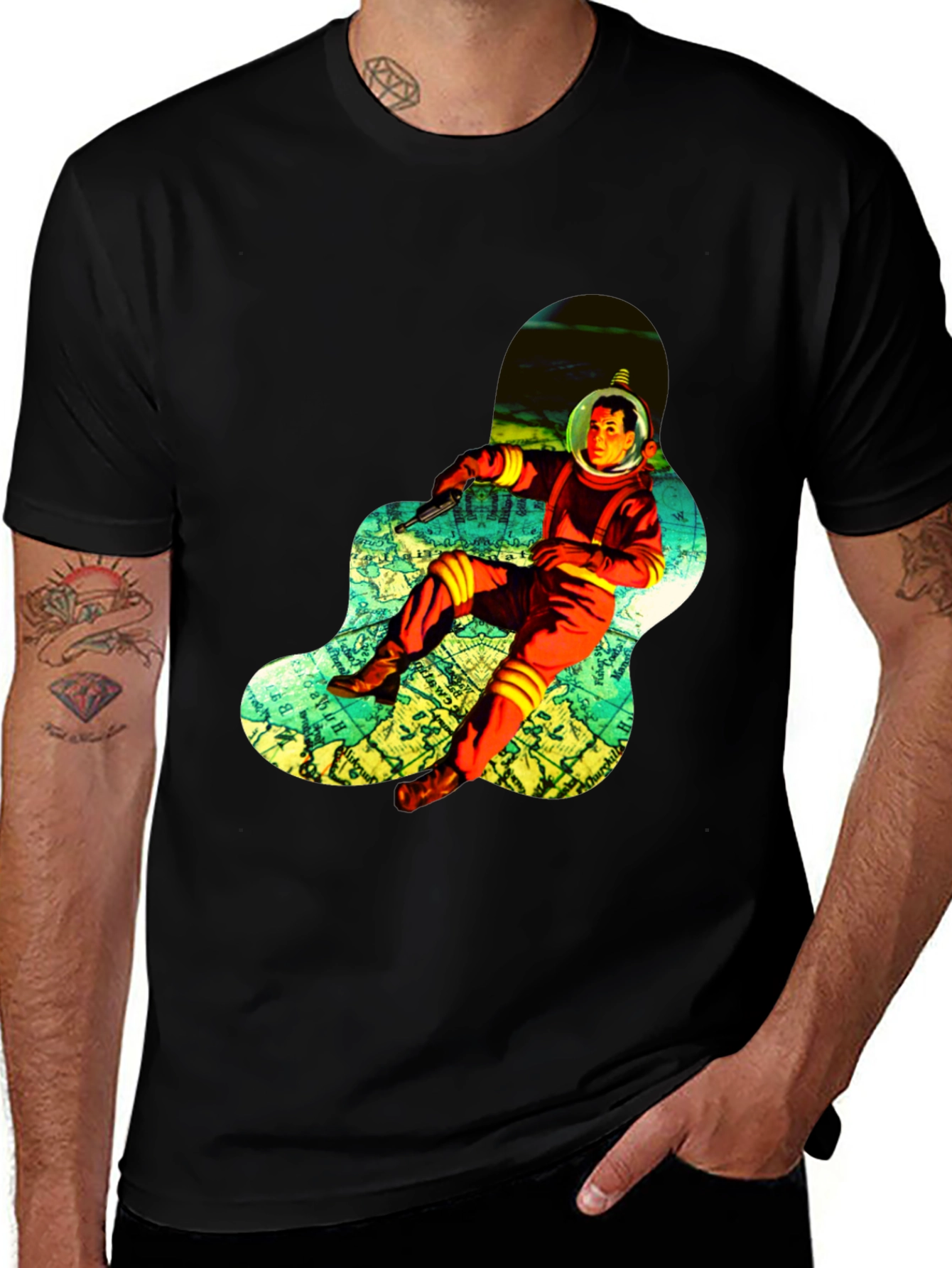 Variant 25 of Retro Spaceman Graphic Tee - Black