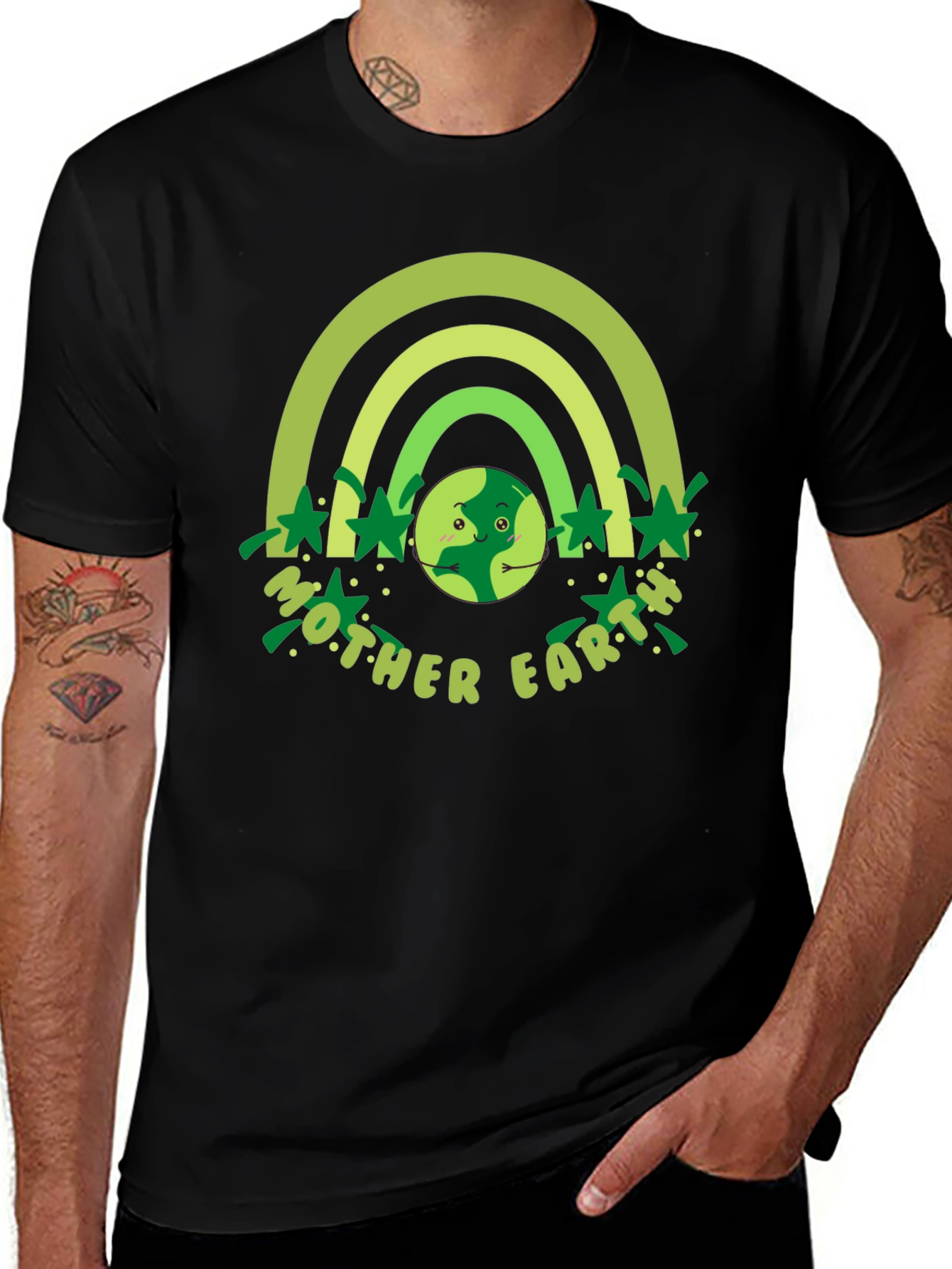 Mother Earth Graphic T-Shirt - Green Rainbow Design