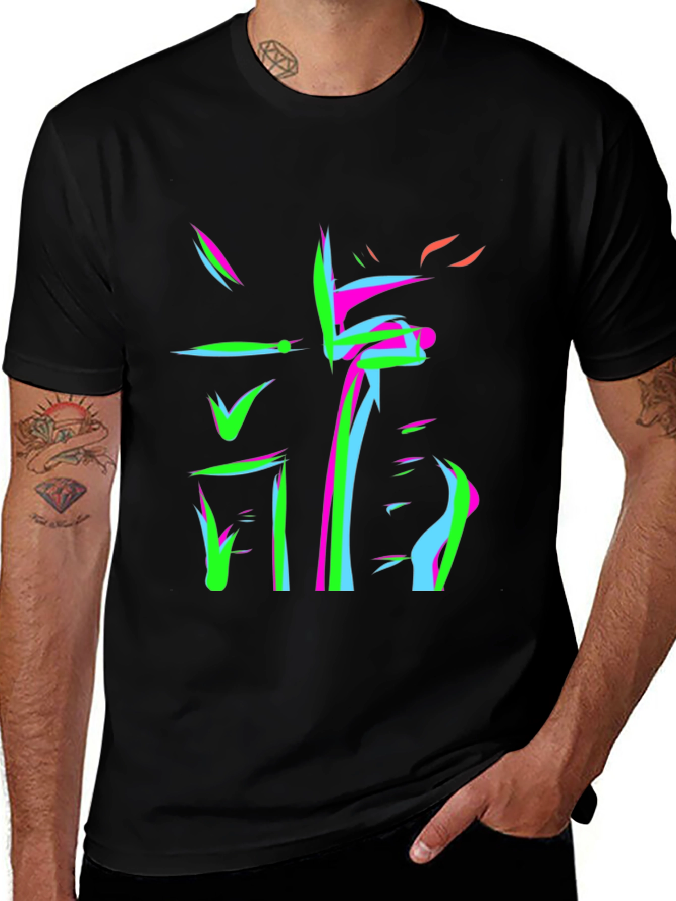 Variant 19 of Abstract Neon Graphic Print Black T-Shirt
