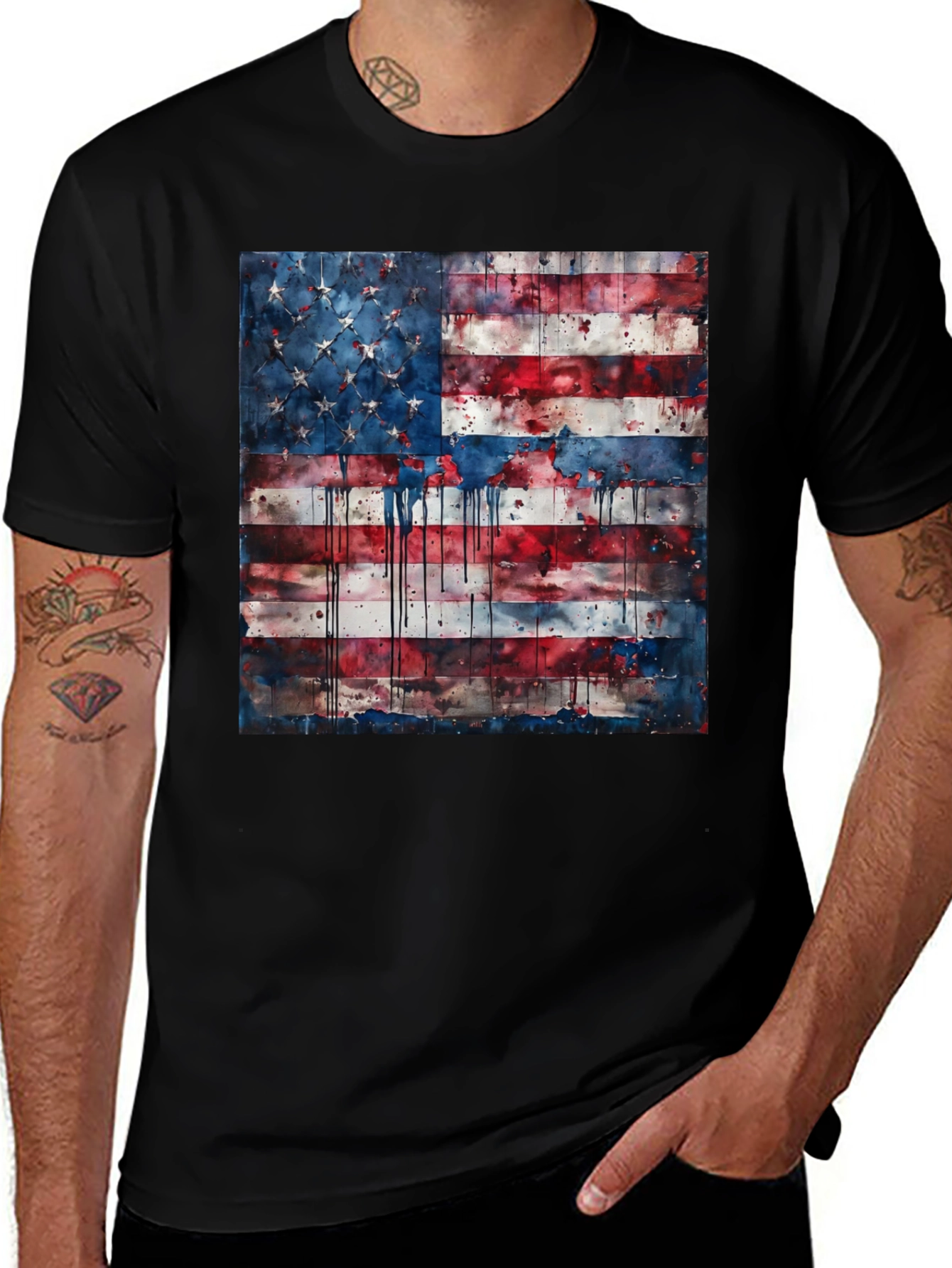Variant 10 of American Flag Watercolor Graphic Tee