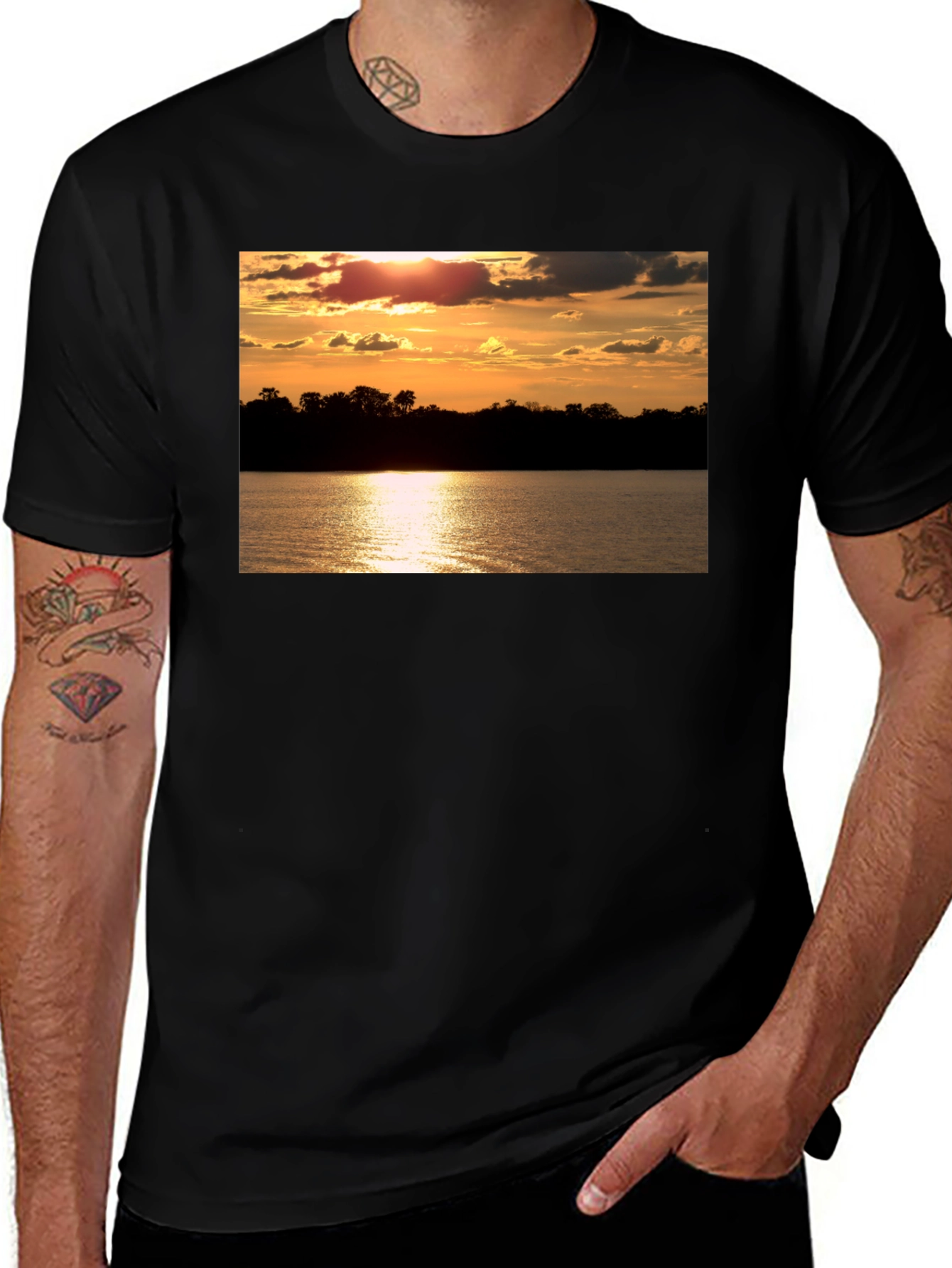 Variant 3 of Sunset Lake Graphic Tee - Black Cotton T-Shirt