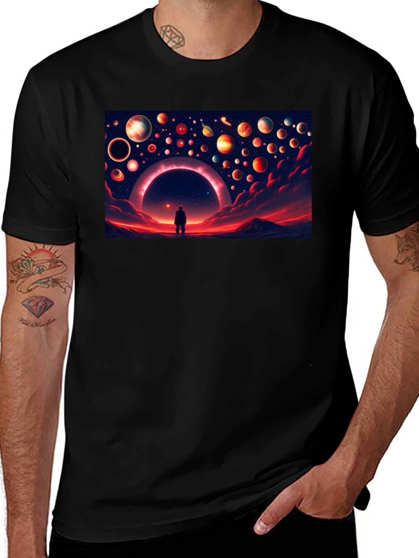 Variant 25 of Cosmic Dreamscape Graphic Tee - Black Cotton