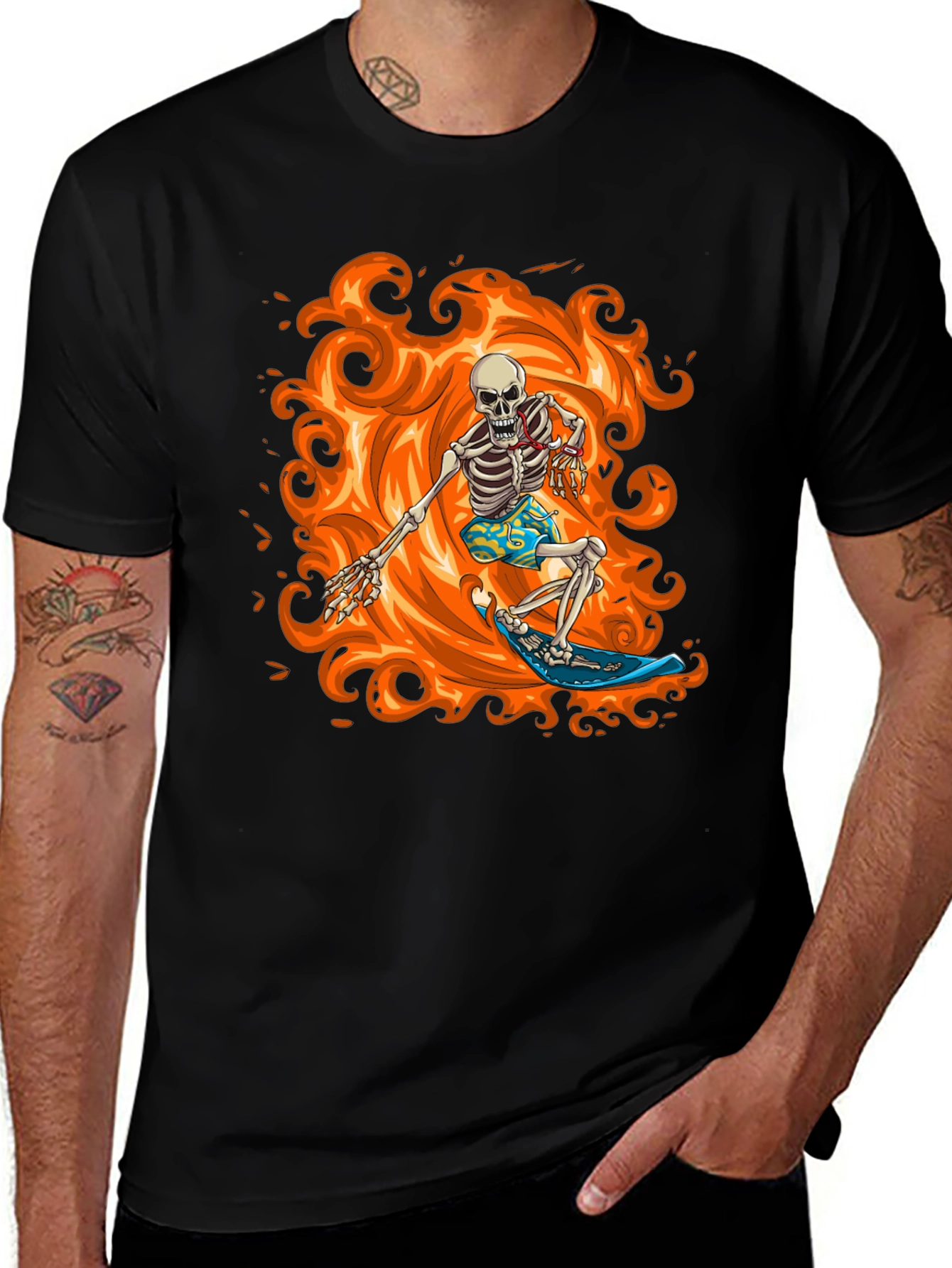 Variant 8 of Skeleton Surfer in Flames Graphic T-Shirt