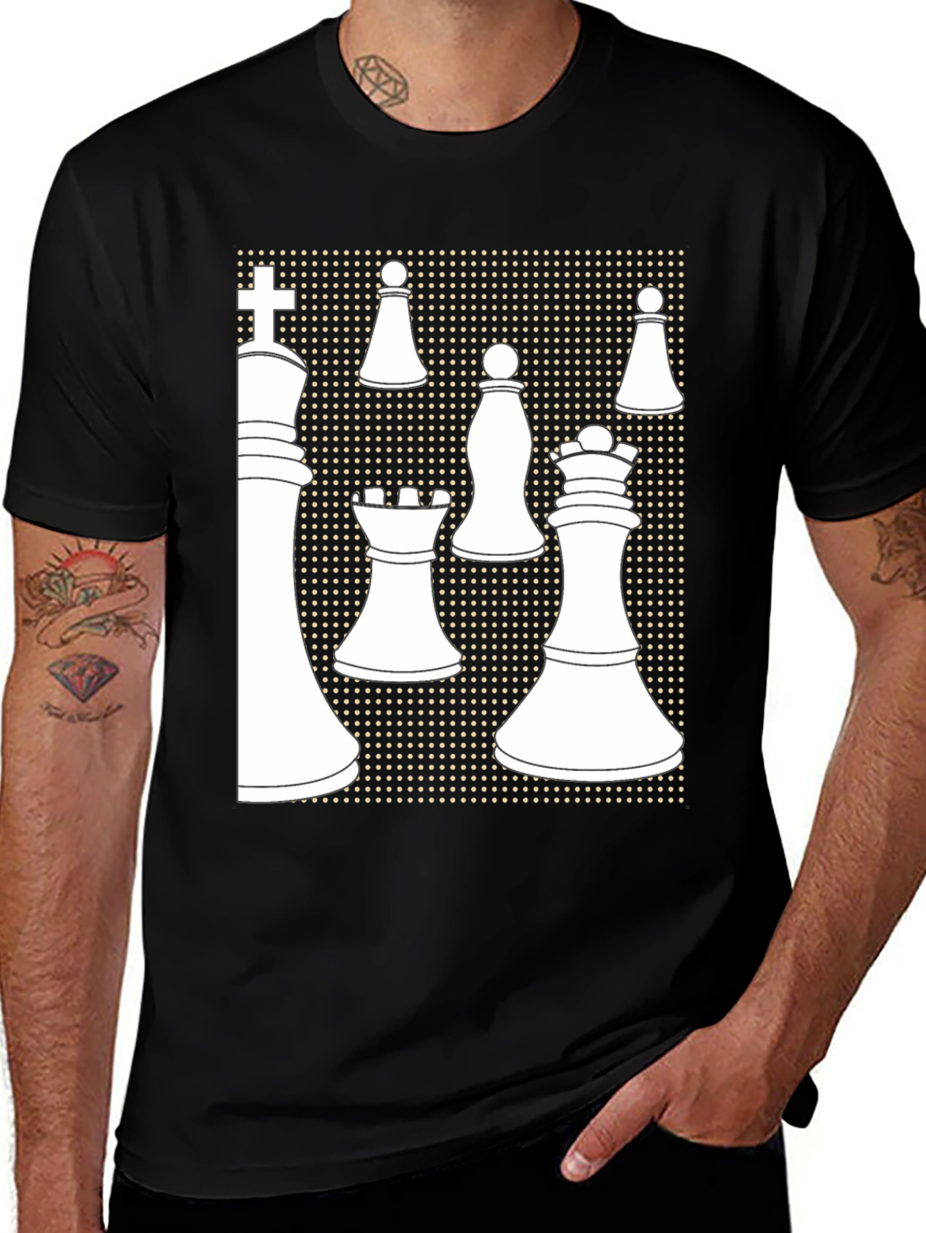 Chess Piece Graphic Tee - Black Cotton Shirt