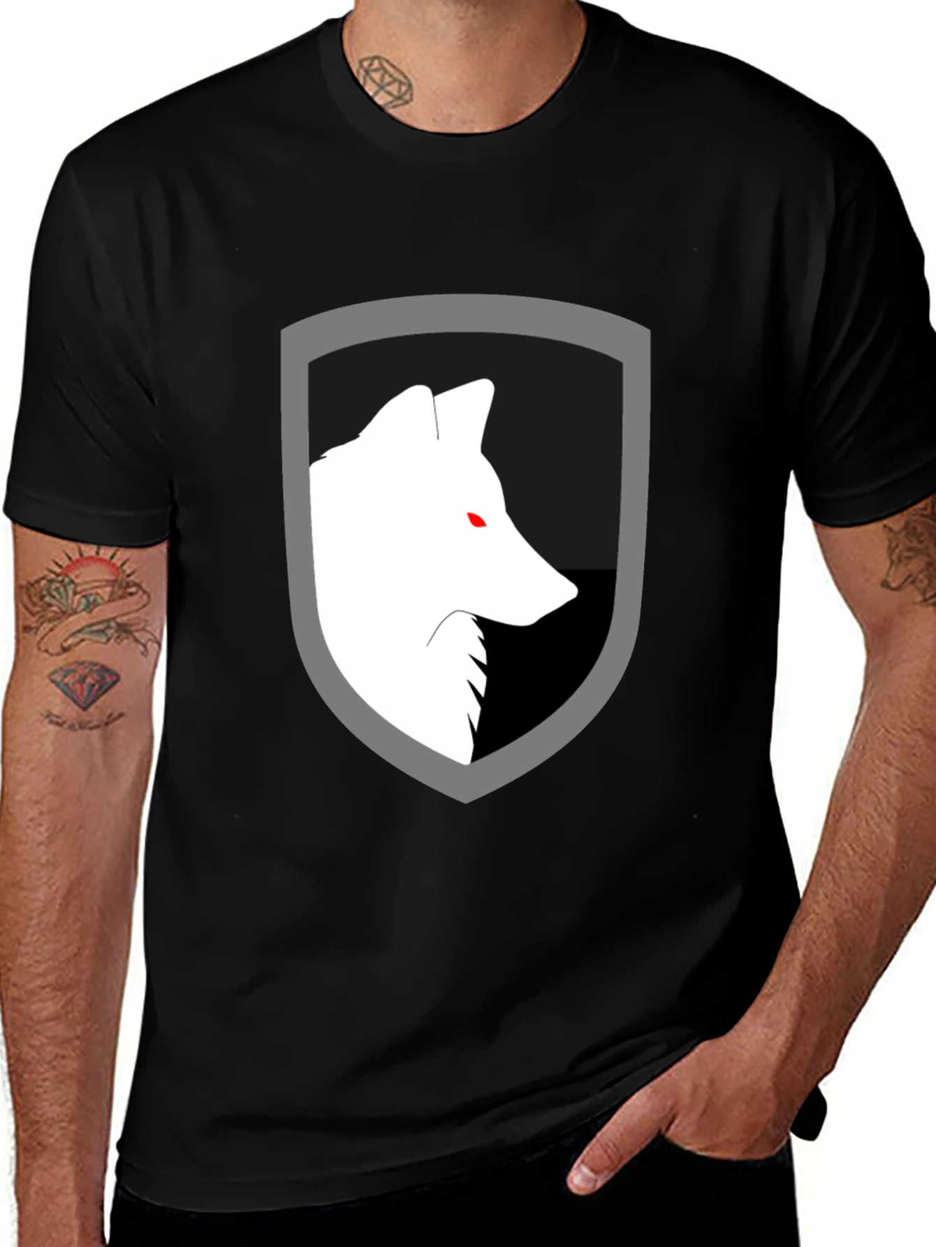 Variant 6 of Wolf Shield Graphic Tee - Black Cotton Blend