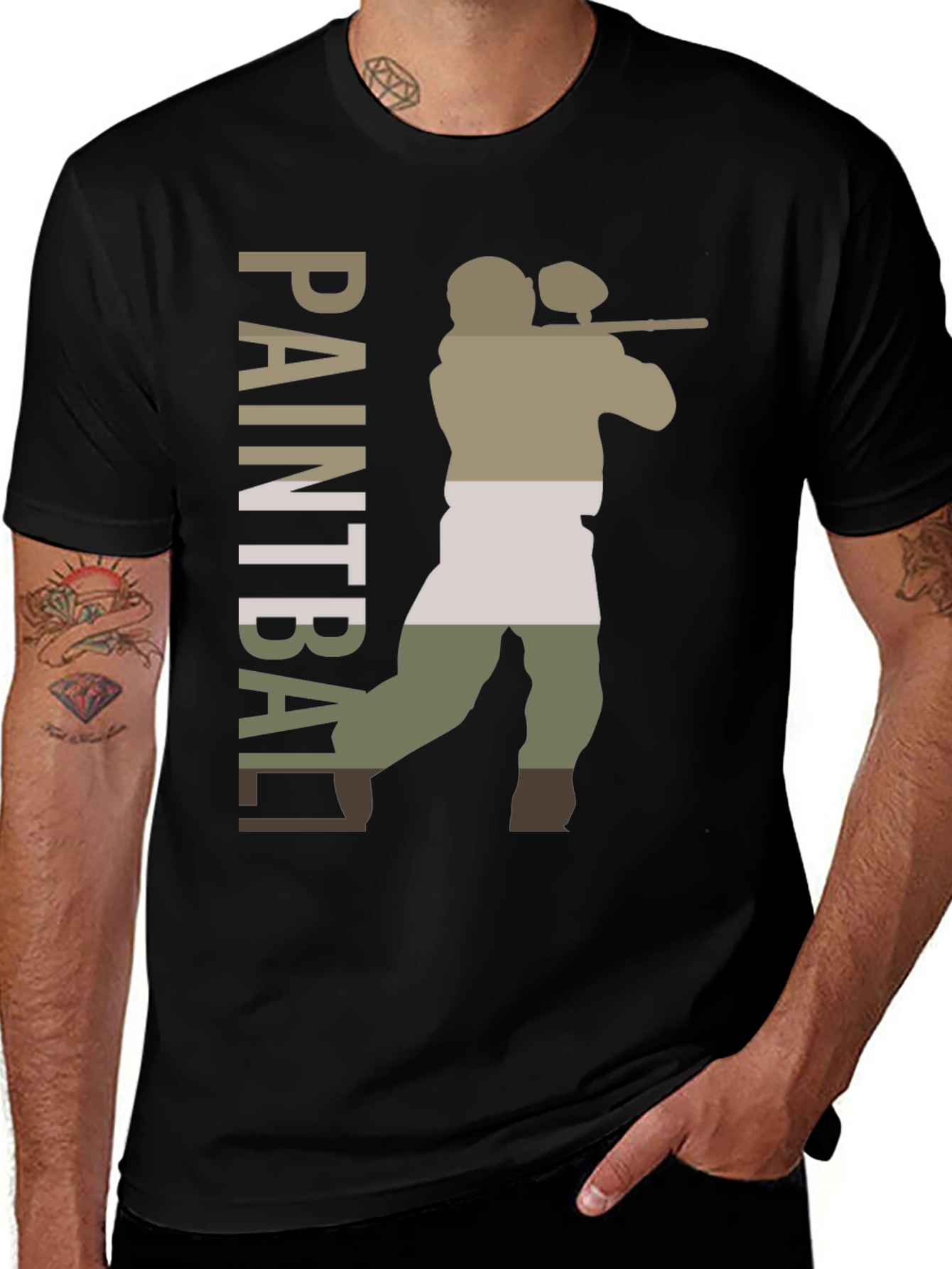 Variant 26 of Paintball Player Graphic Tee - Black Cotton Blend