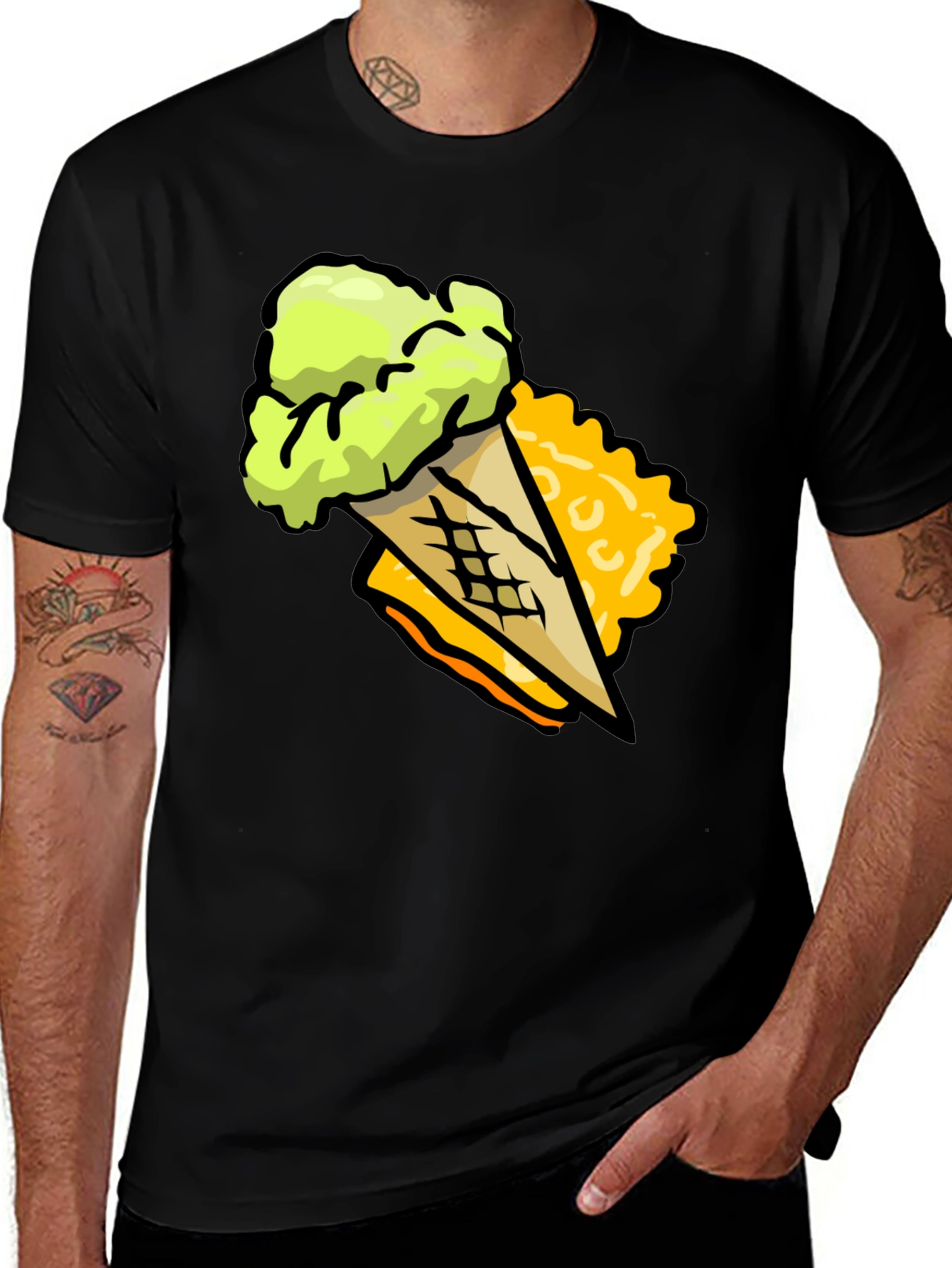 Variant 21 of Ice Cream Cone Graphic Tee - Black Cotton T-Shirt