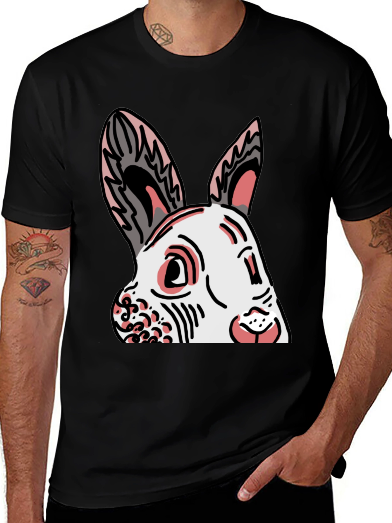 Variant 12 of Bunny Graphic Tee - Black Cotton Blend Shirt